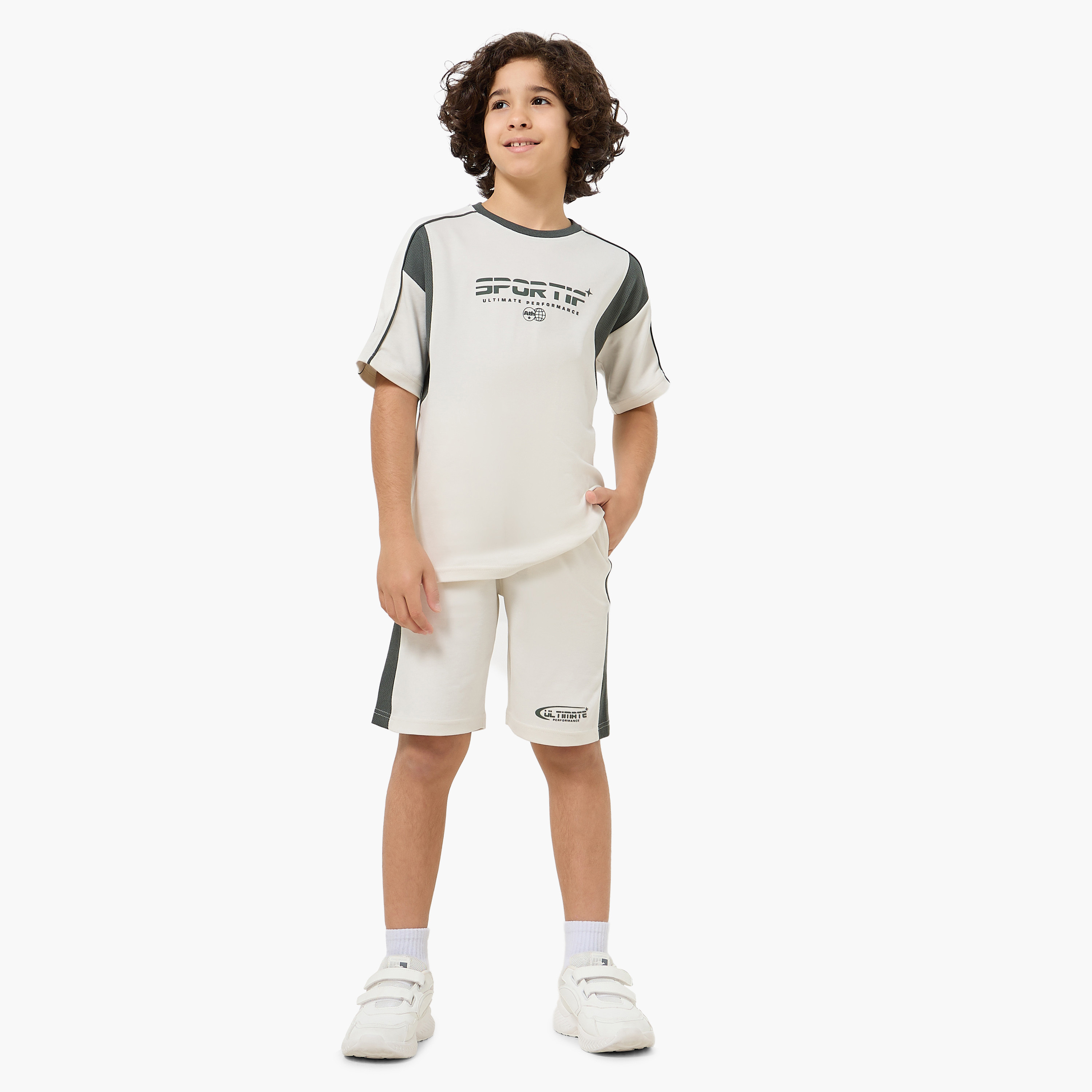 Juniors Crew Neck Short Sleeves T-shirt and Shorts Set with Print-boys-clothing-setsandcoords-image-1