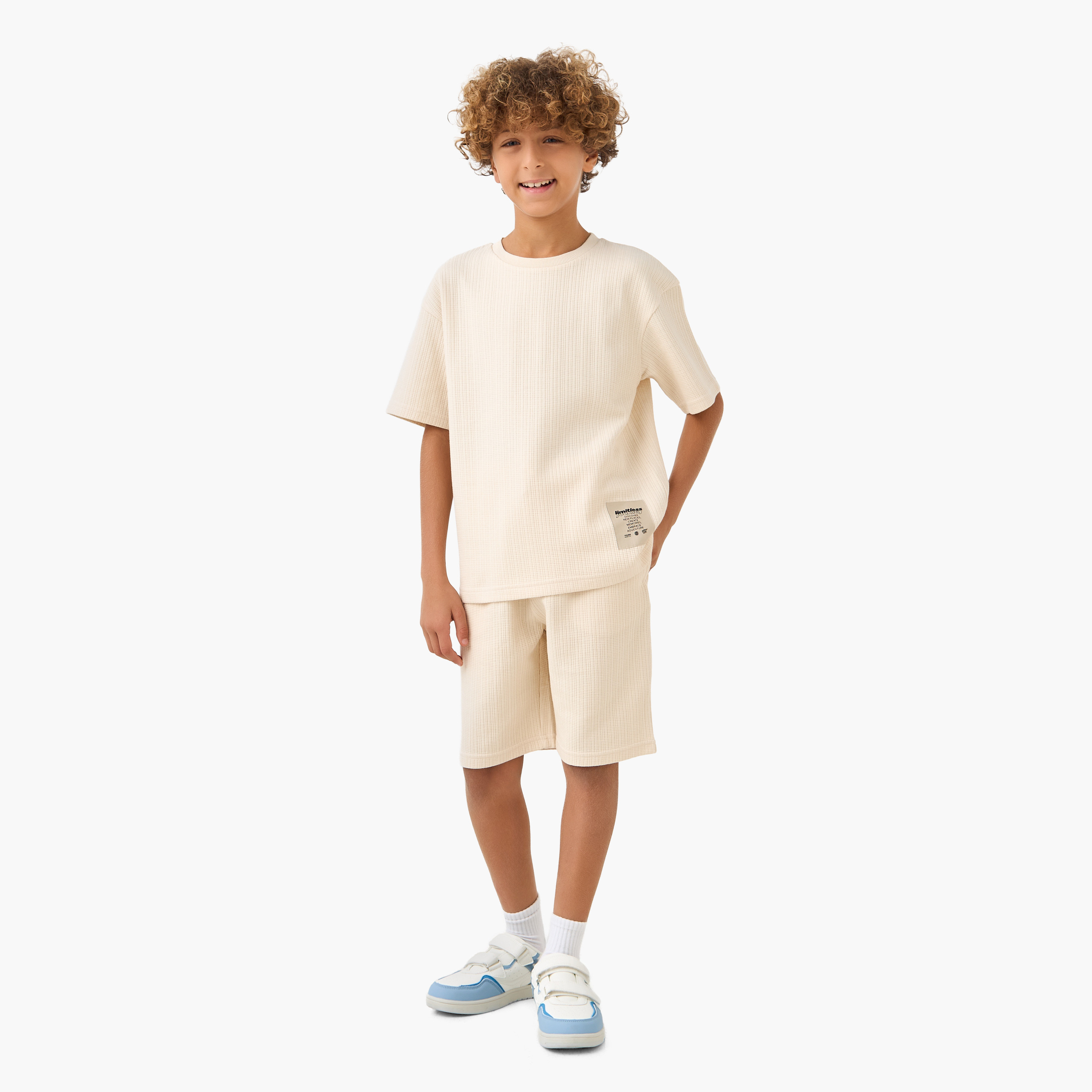 Juniors Crew Neck Short Sleeve T-shirt and Shorts Set with Drawstring Closure-boys-clothing-setsandcoords-image-1
