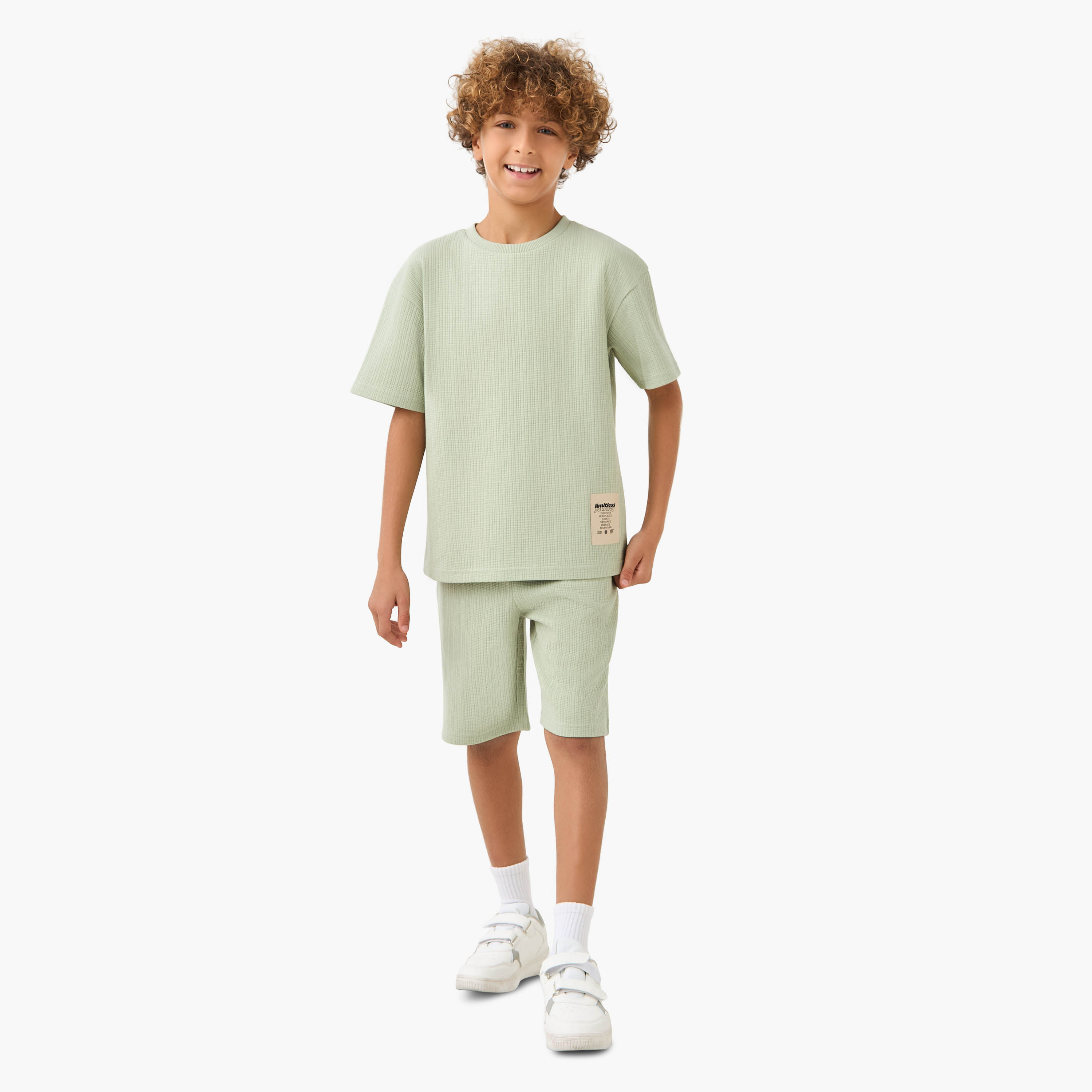 Juniors Crew Neck Short Sleeve T-shirt and Shorts Set with Drawstring Closure-boys-clothing-setsandcoords-image-1