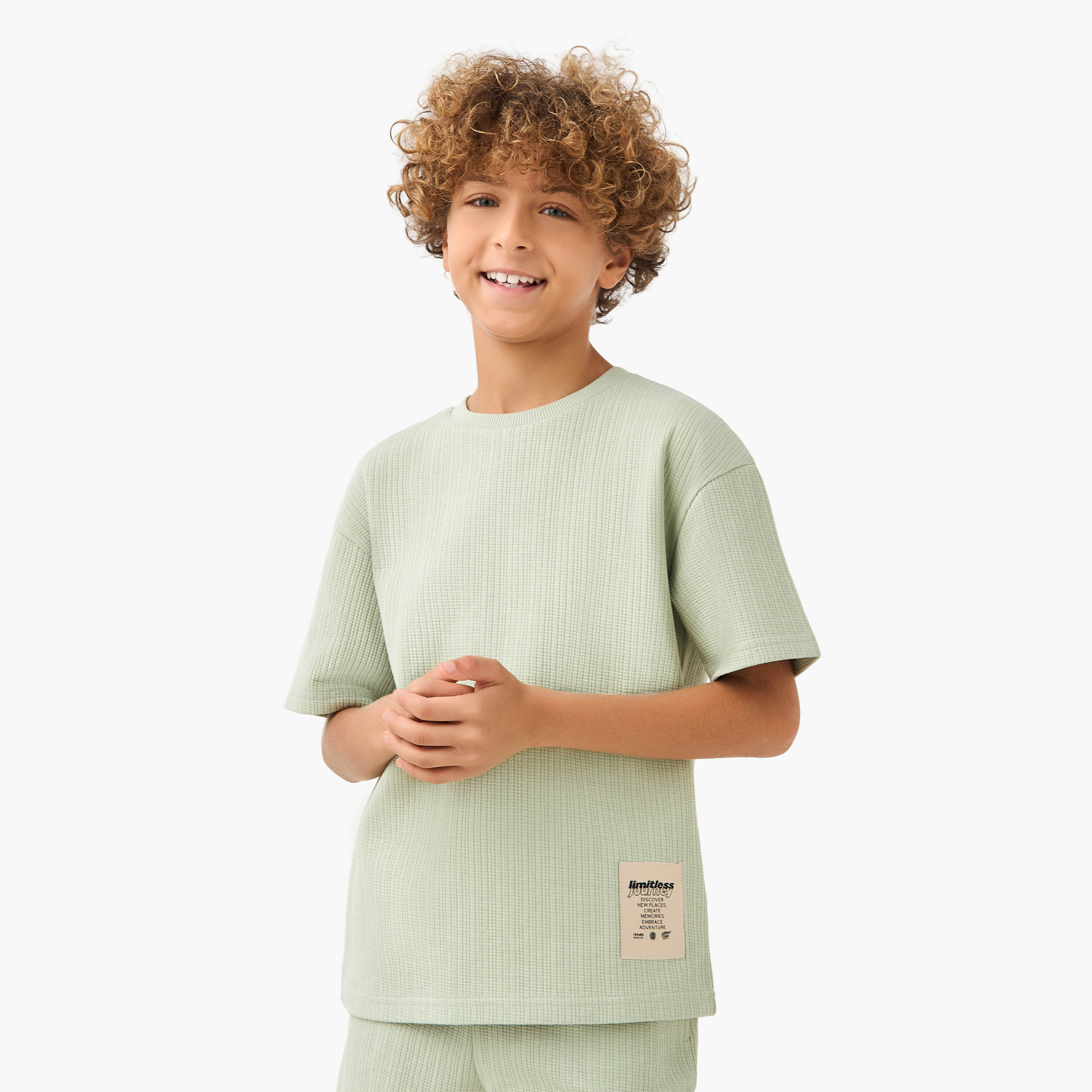 Juniors Crew Neck Short Sleeve T-shirt and Shorts Set with Drawstring Closure-boys-clothing-setsandcoords-image-2