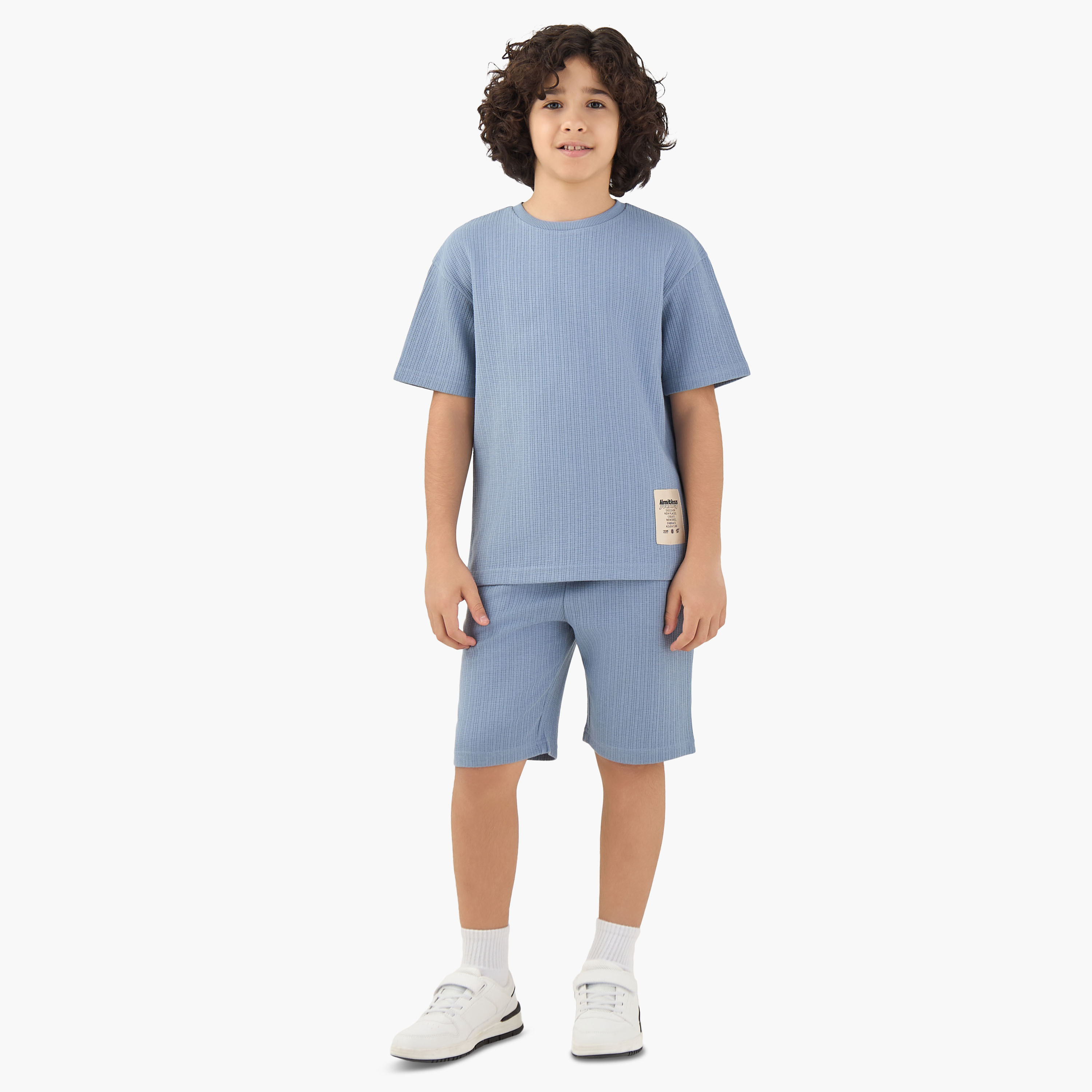 Juniors Crew Neck Short Sleeve T-shirt and Shorts Set with Drawstring Waist-boys-clothing-setsandcoords-image-1