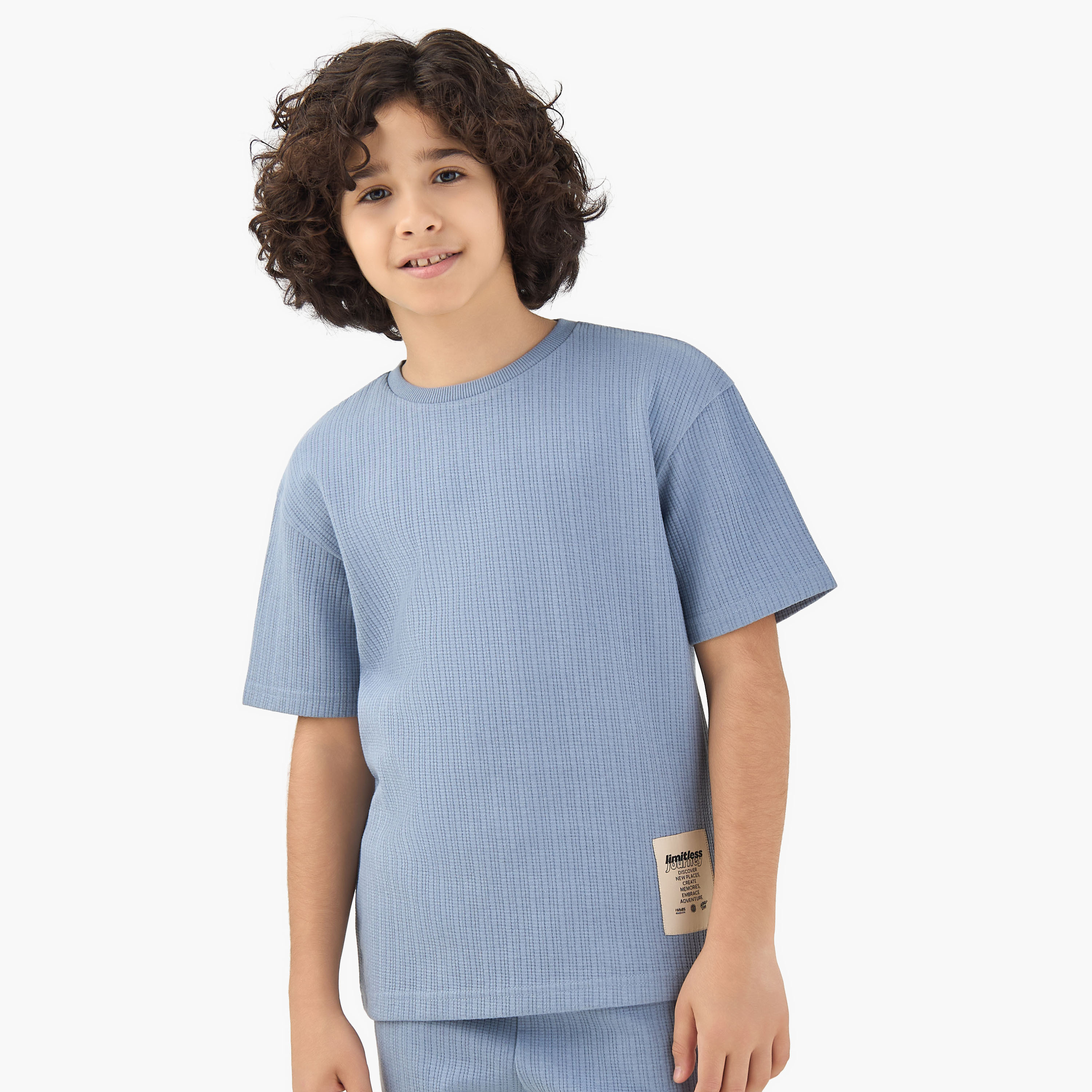 Juniors Crew Neck Short Sleeve T-shirt and Shorts Set with Drawstring Waist-boys-clothing-setsandcoords-image-2