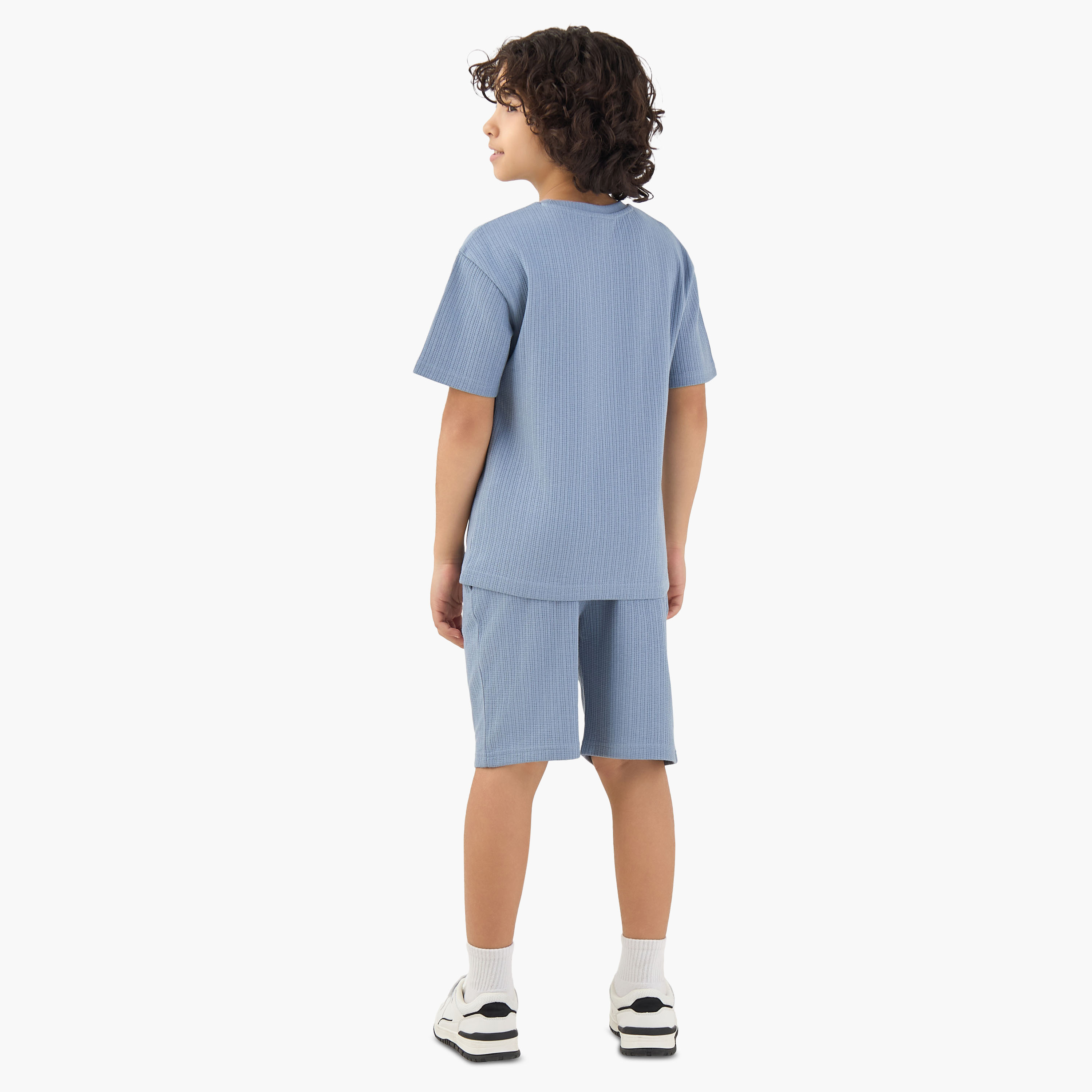 Juniors Crew Neck Short Sleeve T-shirt and Shorts Set with Drawstring Waist-boys-clothing-setsandcoords-image-3