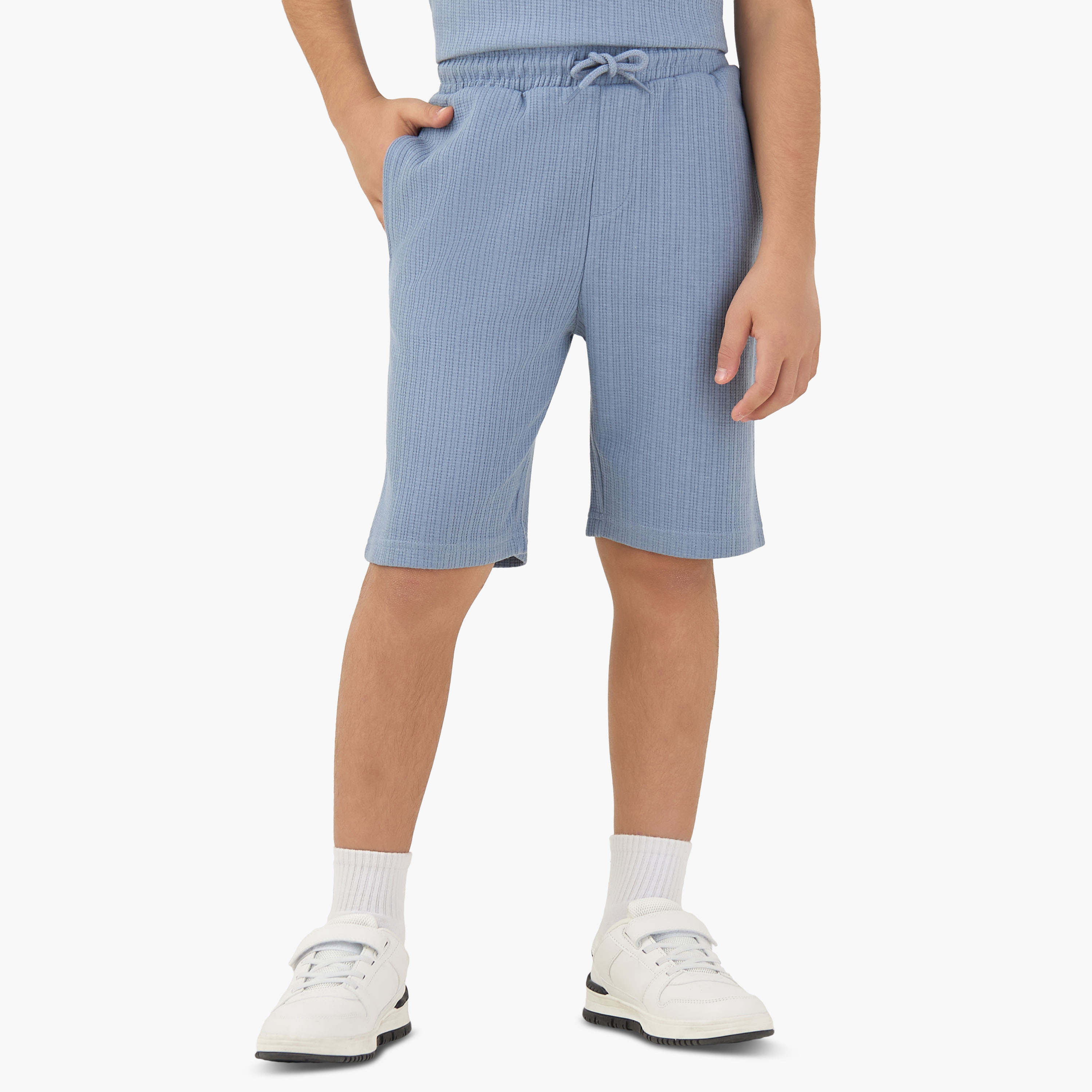 Juniors Crew Neck Short Sleeve T-shirt and Shorts Set with Drawstring Waist-boys-clothing-setsandcoords-image-4