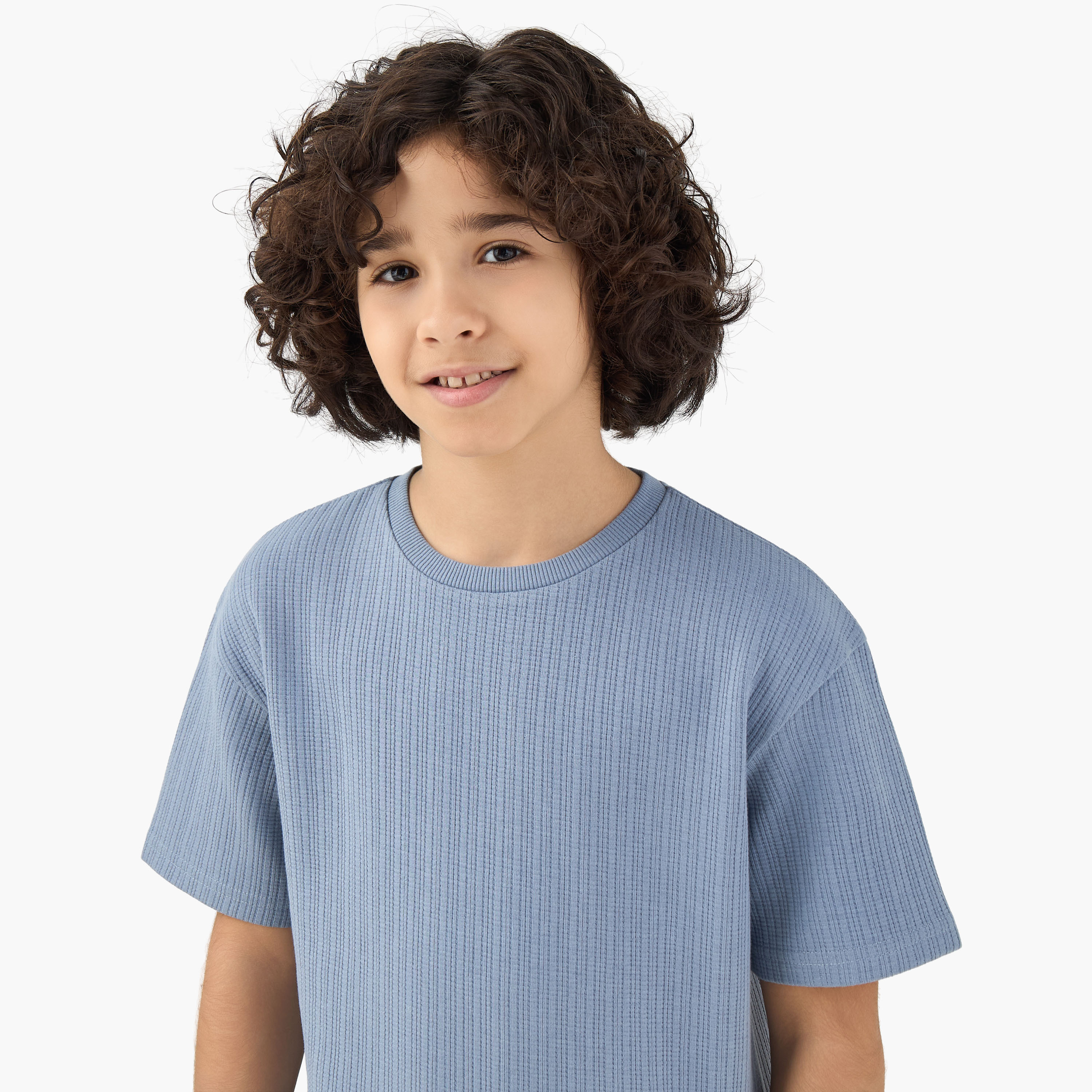 Juniors Crew Neck Short Sleeve T-shirt and Shorts Set with Drawstring Waist-boys-clothing-setsandcoords-image-5
