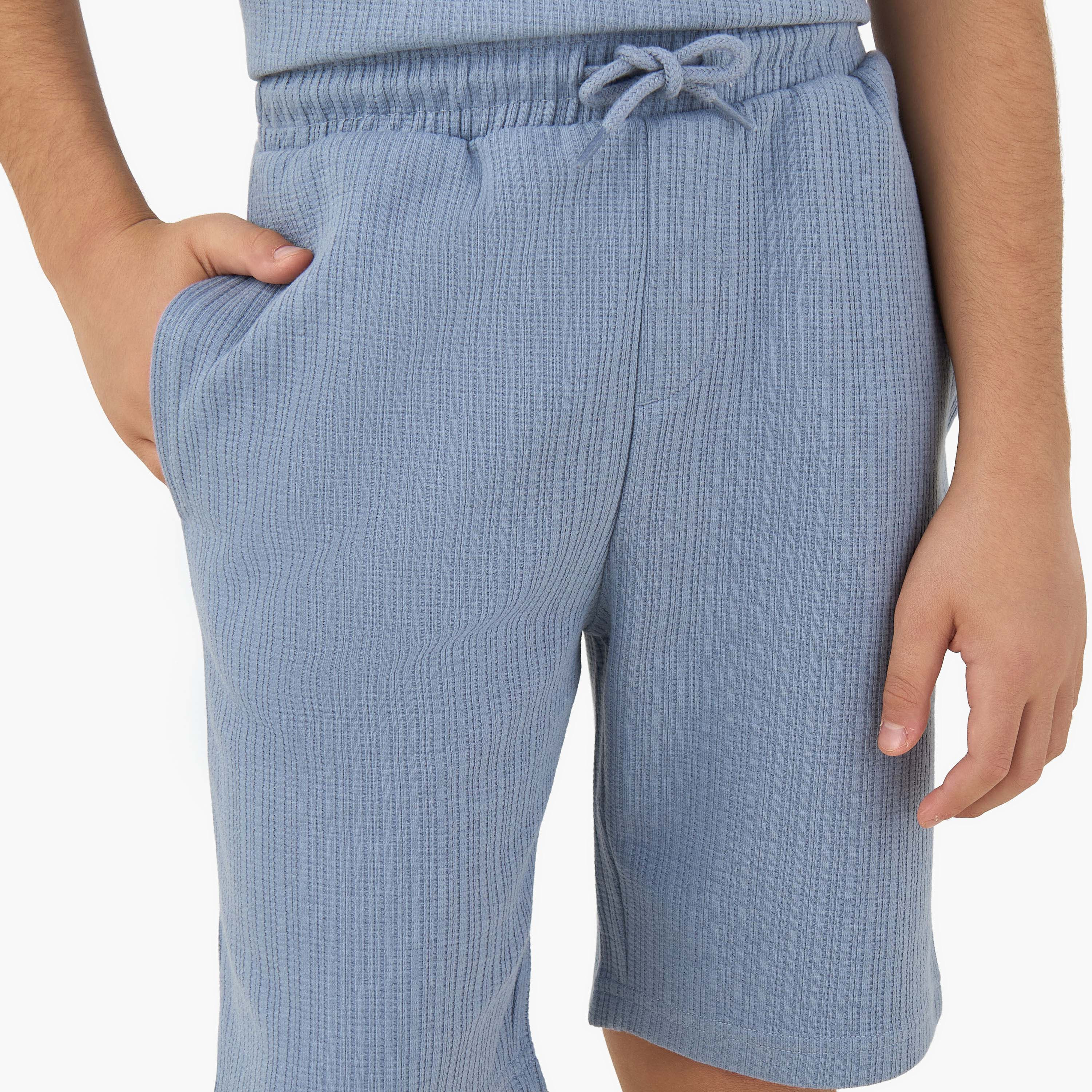 Juniors Crew Neck Short Sleeve T-shirt and Shorts Set with Drawstring Waist-boys-clothing-setsandcoords-image-6