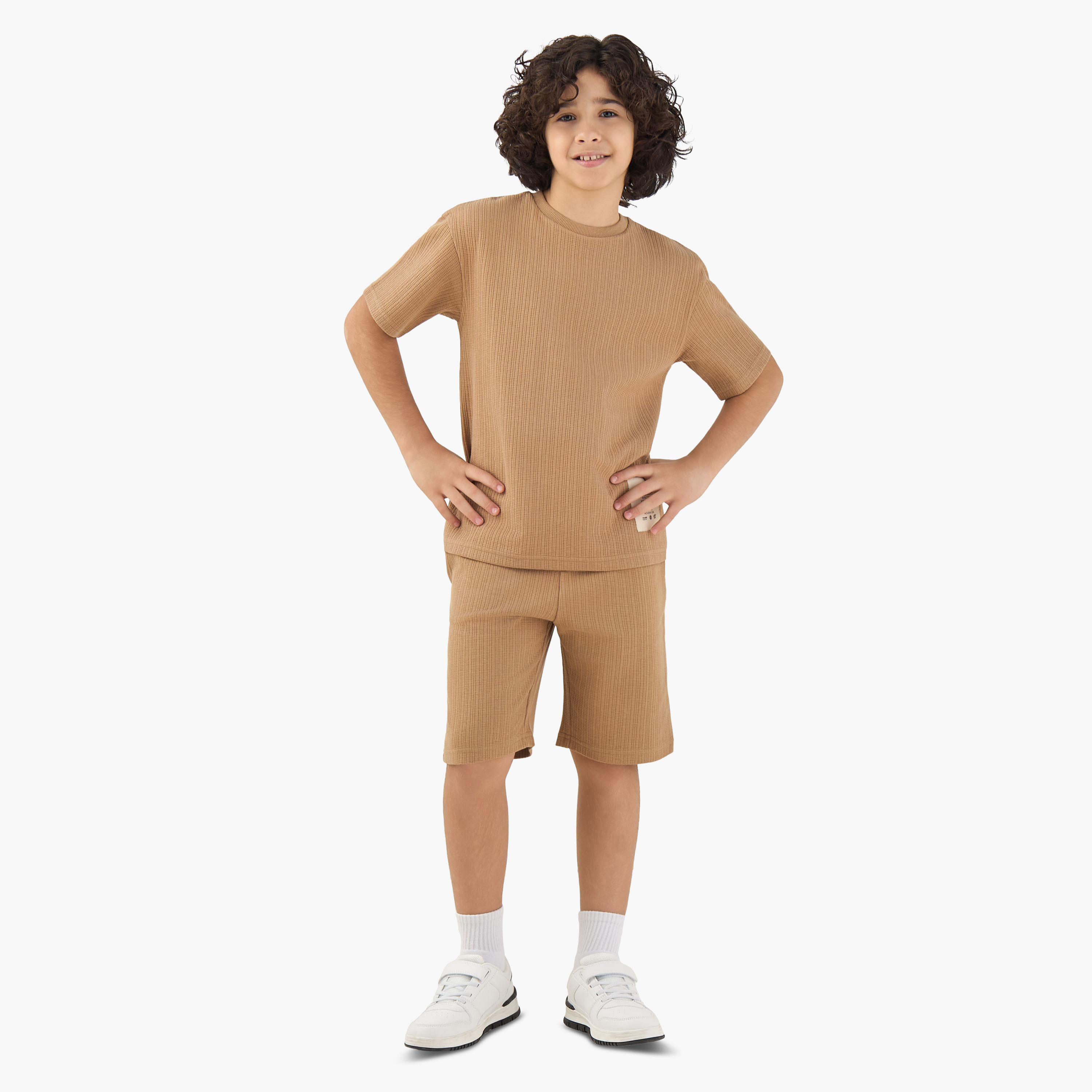 Juniors Crew Neck Short Sleeve T-shirt and Shorts Set with Drawstring Waist-boys-clothing-setsandcoords-image-1