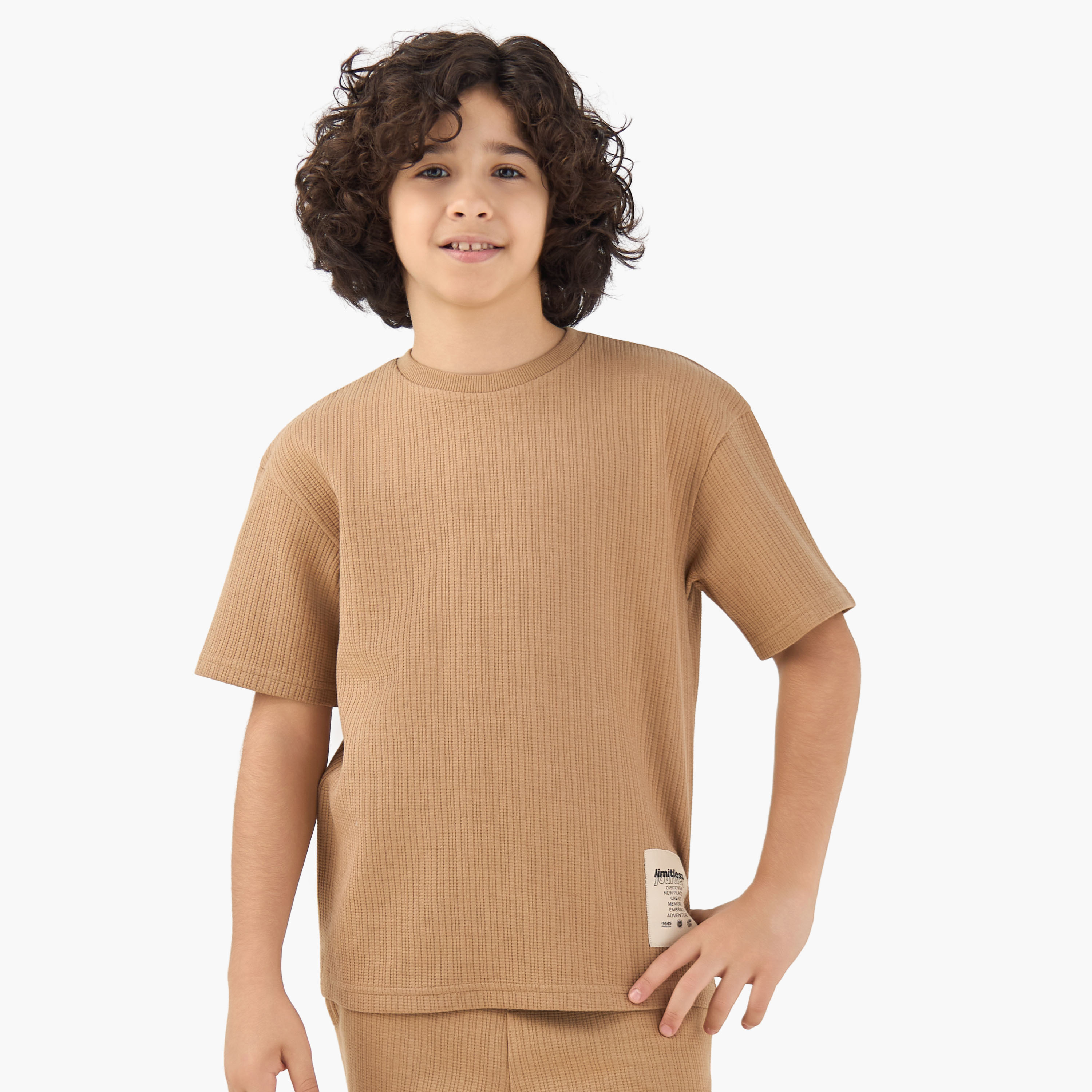 Juniors Crew Neck Short Sleeve T-shirt and Shorts Set with Drawstring Waist-boys-clothing-setsandcoords-image-2