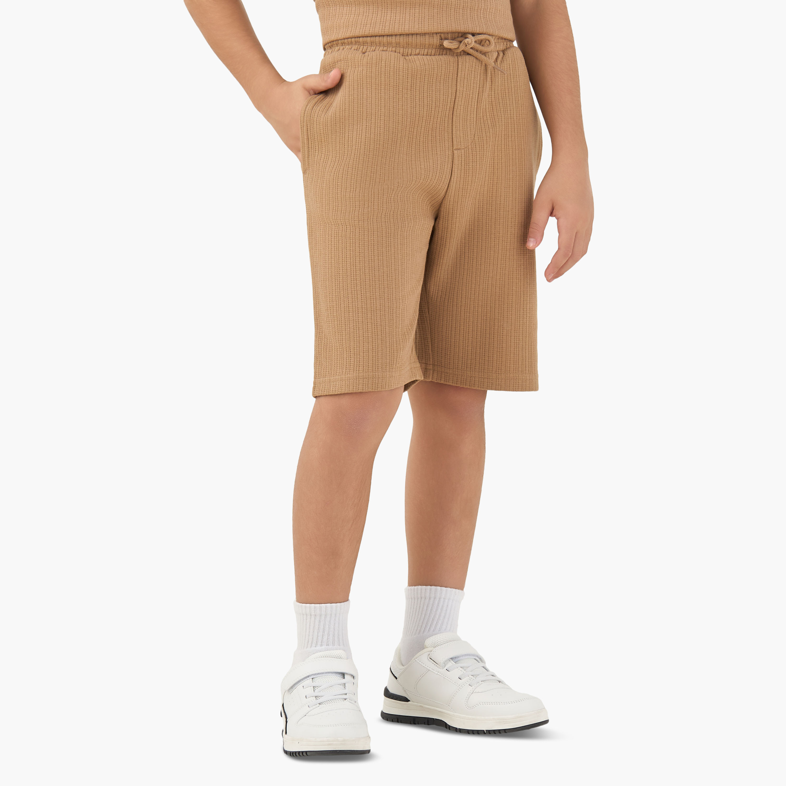 Juniors Crew Neck Short Sleeve T-shirt and Shorts Set with Drawstring Waist-boys-clothing-setsandcoords-image-4