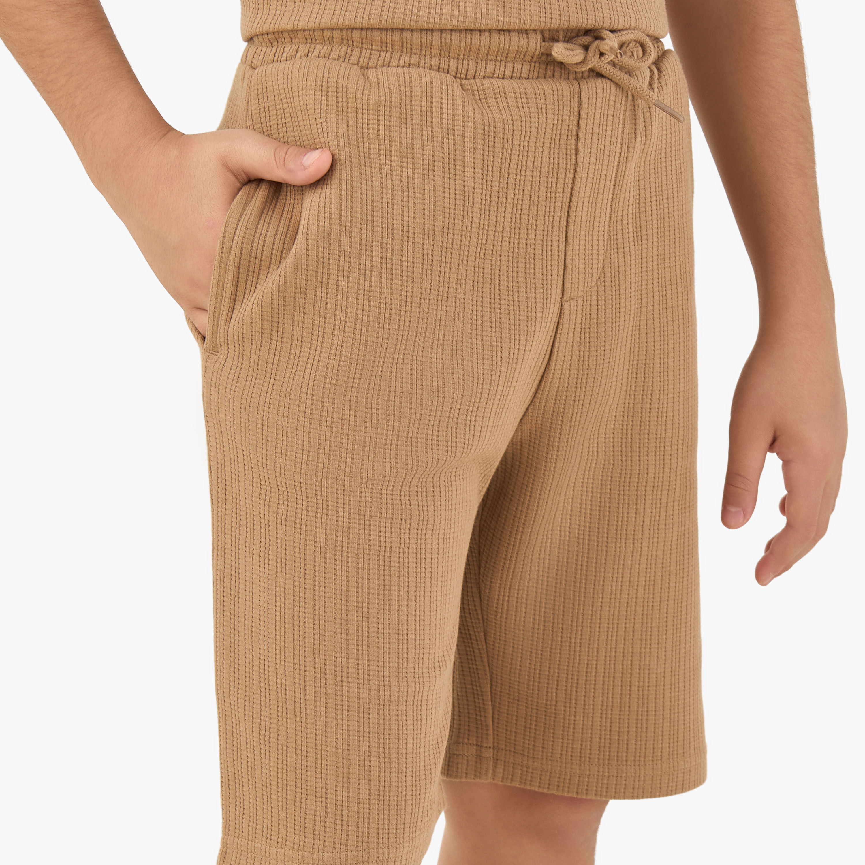 Juniors Crew Neck Short Sleeve T-shirt and Shorts Set with Drawstring Waist-boys-clothing-setsandcoords-image-6