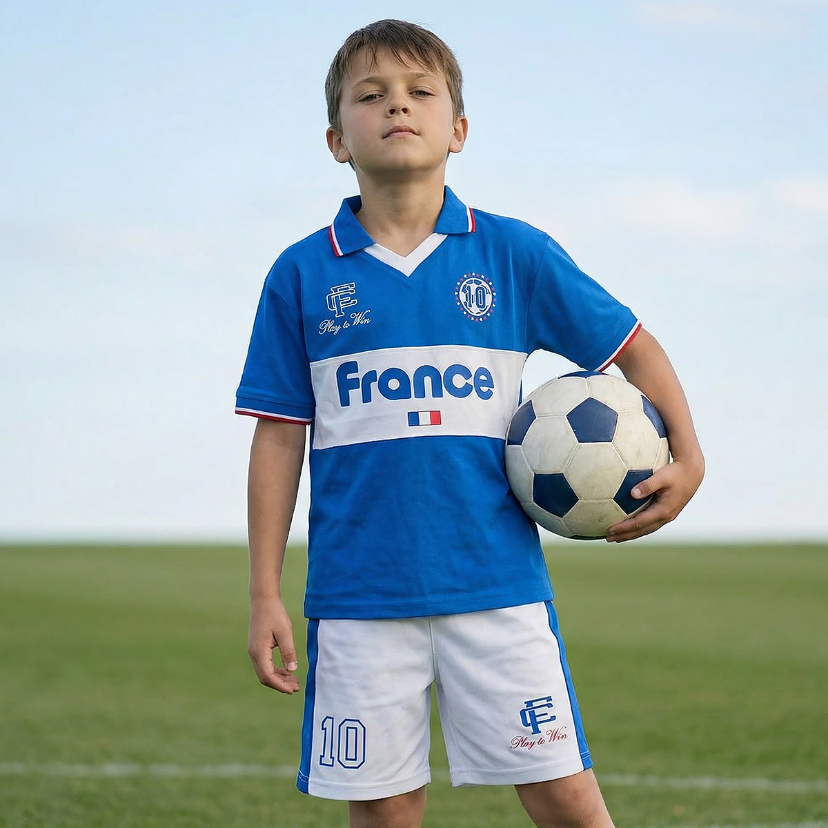 Juniors Collared Short Sleeves T-shirt and Shorts Set with France Print-sports-gear-football-clothing-sets-image-2