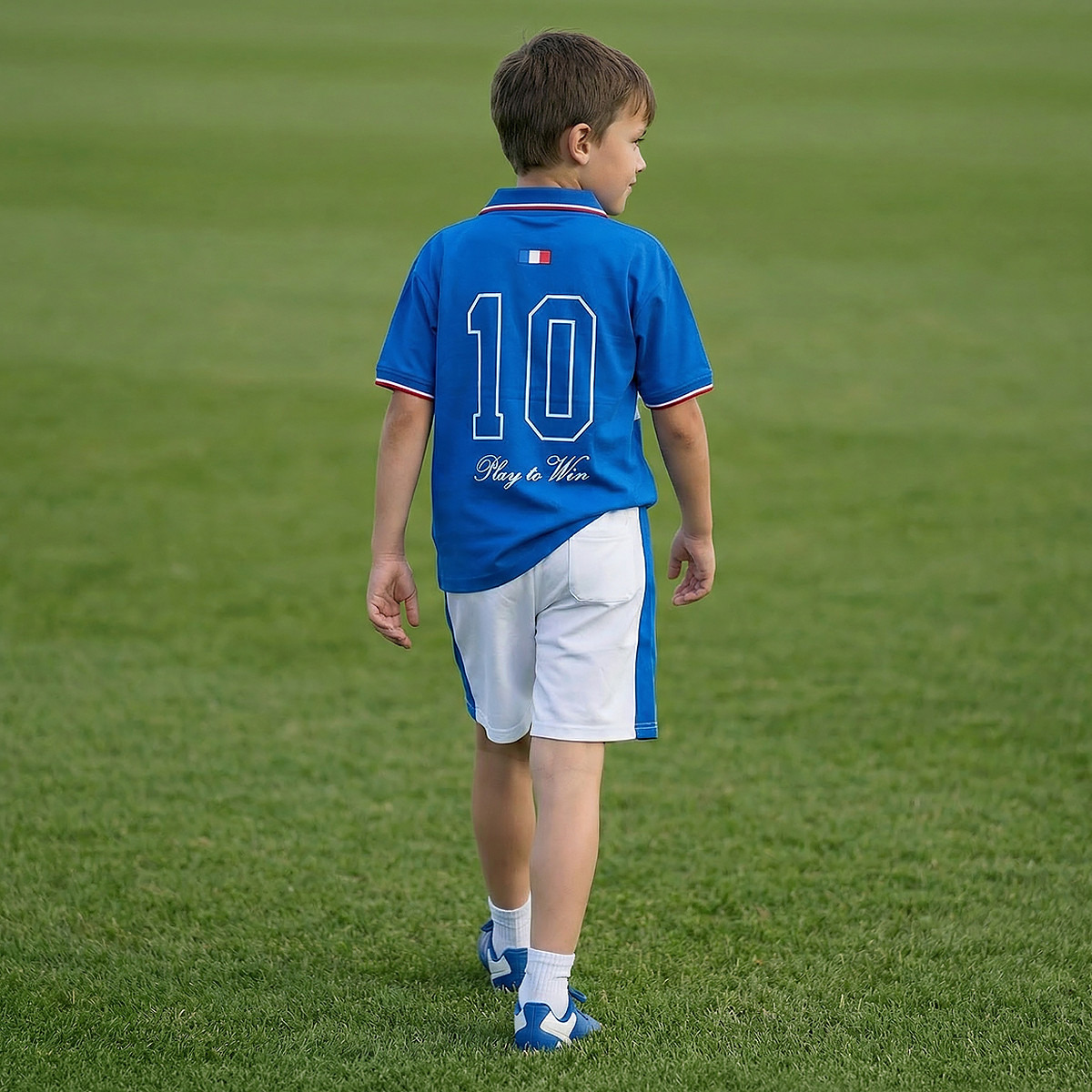 Juniors Collared Short Sleeves T-shirt and Shorts Set with France Print-sports-gear-football-clothing-sets-image-3