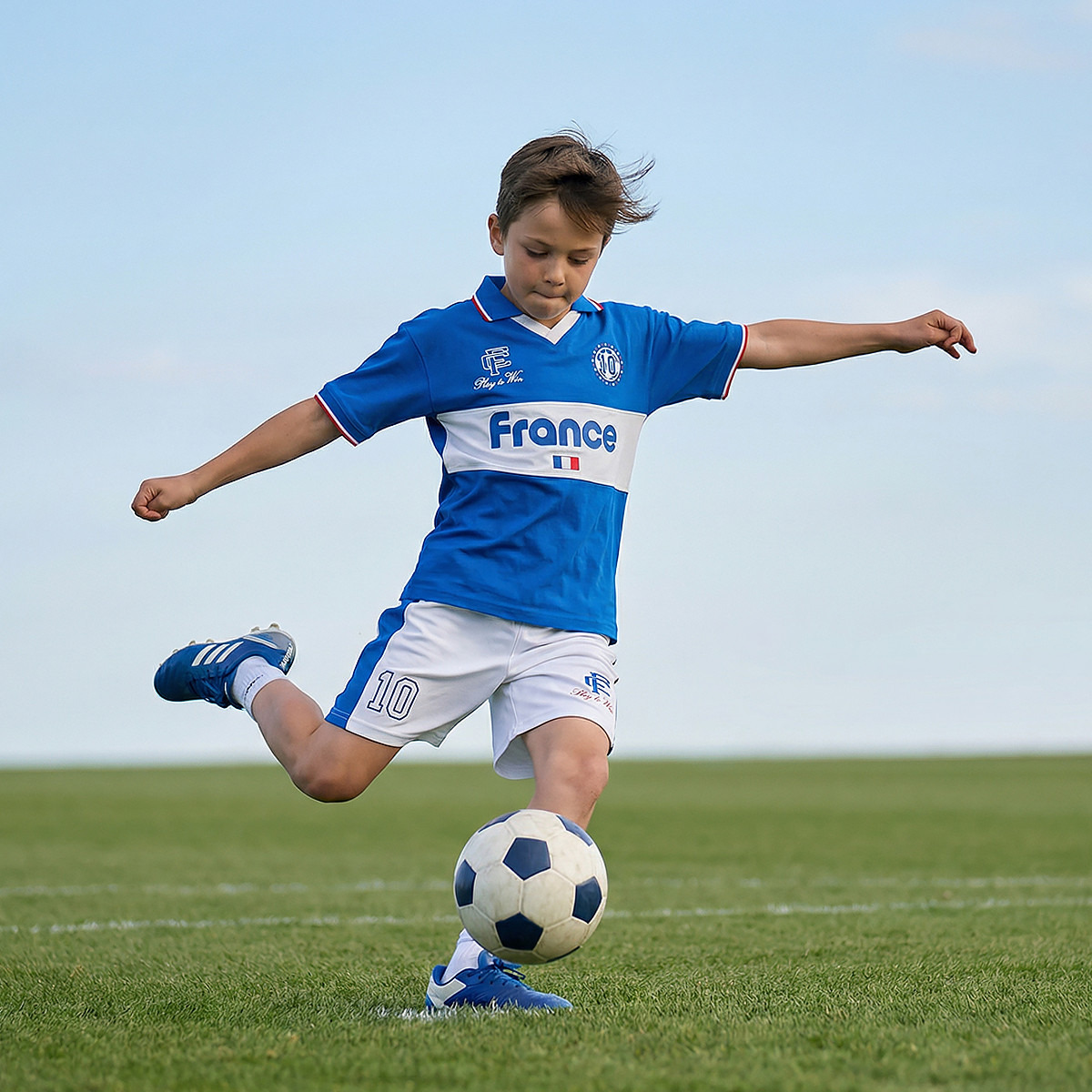 Juniors Collared Short Sleeves T-shirt and Shorts Set with France Print-sports-gear-football-clothing-sets-image-7