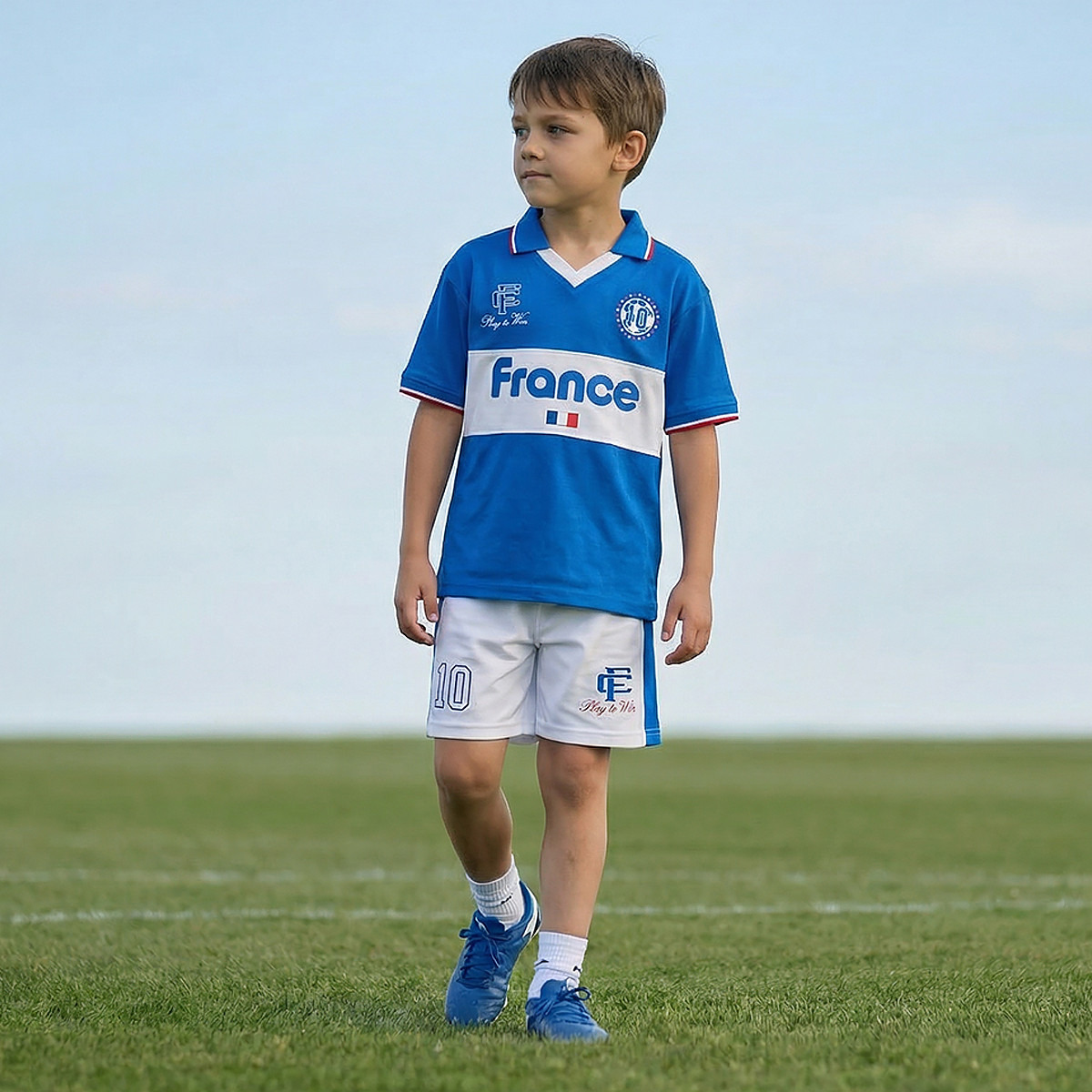 Juniors Collared Short Sleeves T-shirt and Shorts Set with France Print-sports-gear-football-clothing-sets-image-8