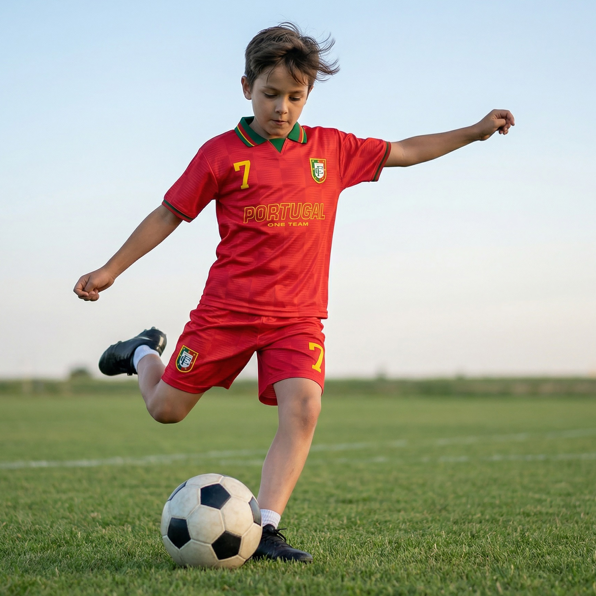 Juniors Collared Short Sleeves Polo T-shirt and Shorts Set with Portugal Print-boys-clothing-sportswear-sets-image-1