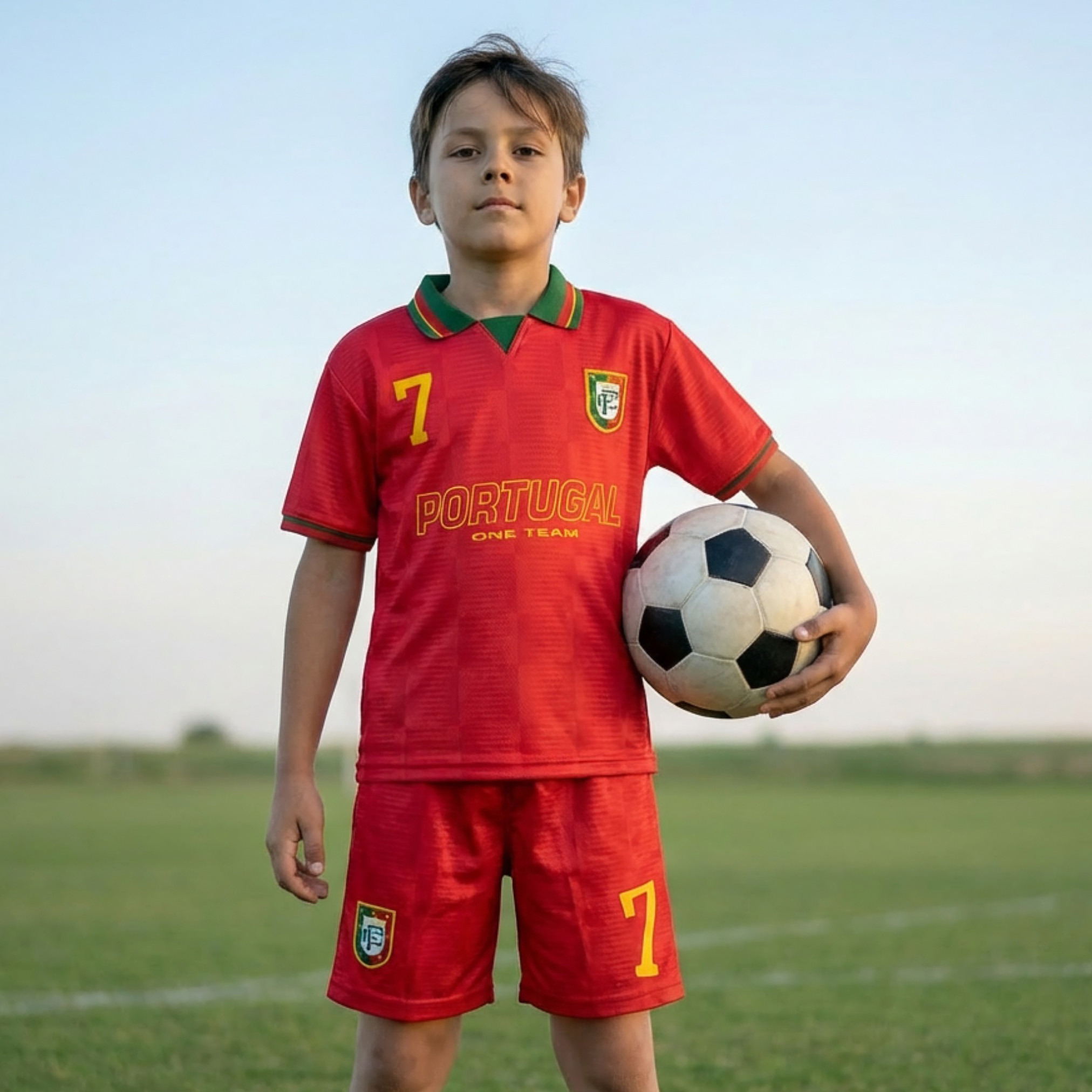 Juniors Collared Short Sleeves Polo T-shirt and Shorts Set with Portugal Print-boys-clothing-sportswear-sets-image-2