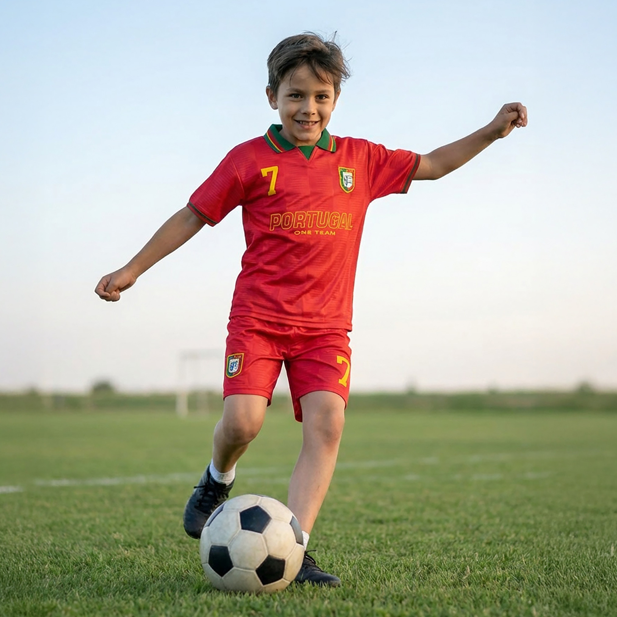 Juniors Collared Short Sleeves Polo T-shirt and Shorts Set with Portugal Print-boys-clothing-sportswear-sets-image-7