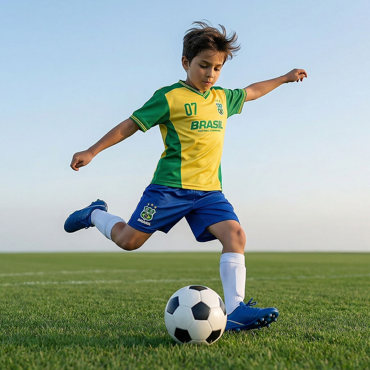 Juniors V-neck Short Sleeves T-shirt and Shorts Set with Brazil Print-boys-clothing-sportswear-sets-image-1