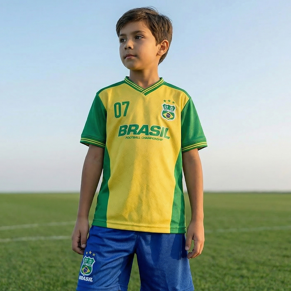 Juniors V-neck Short Sleeves T-shirt and Shorts Set with Brazil Print-boys-clothing-sportswear-sets-image-2