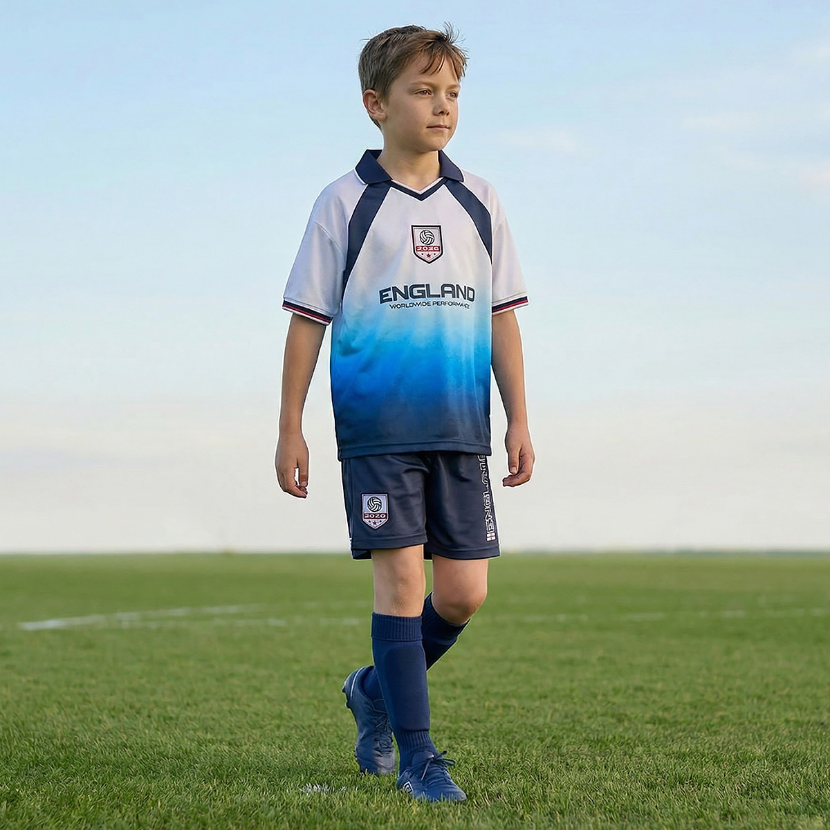 Juniors Collared Short Sleeves T-shirt and Shorts Set with England Print-sports-gear-football-clothing-sets-image-1