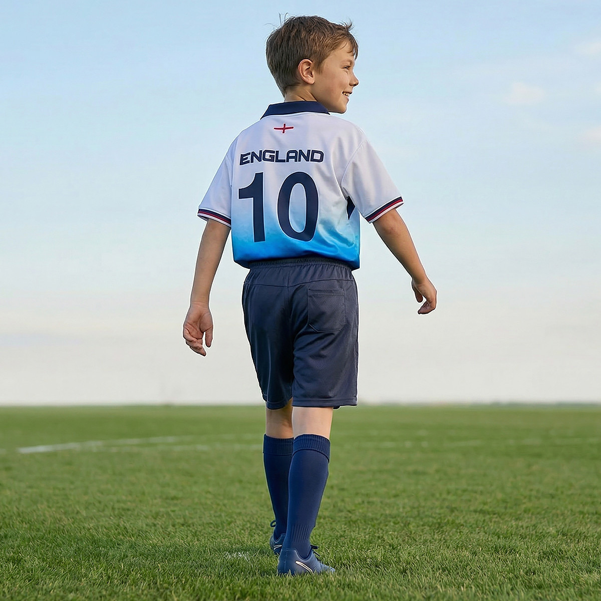 Juniors Collared Short Sleeves T-shirt and Shorts Set with England Print-sports-gear-football-clothing-sets-image-3