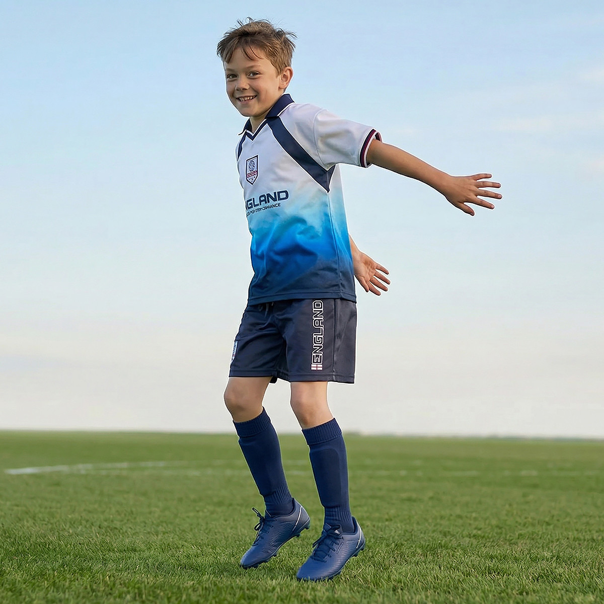 Juniors Collared Short Sleeves T-shirt and Shorts Set with England Print-sports-gear-football-clothing-sets-image-7