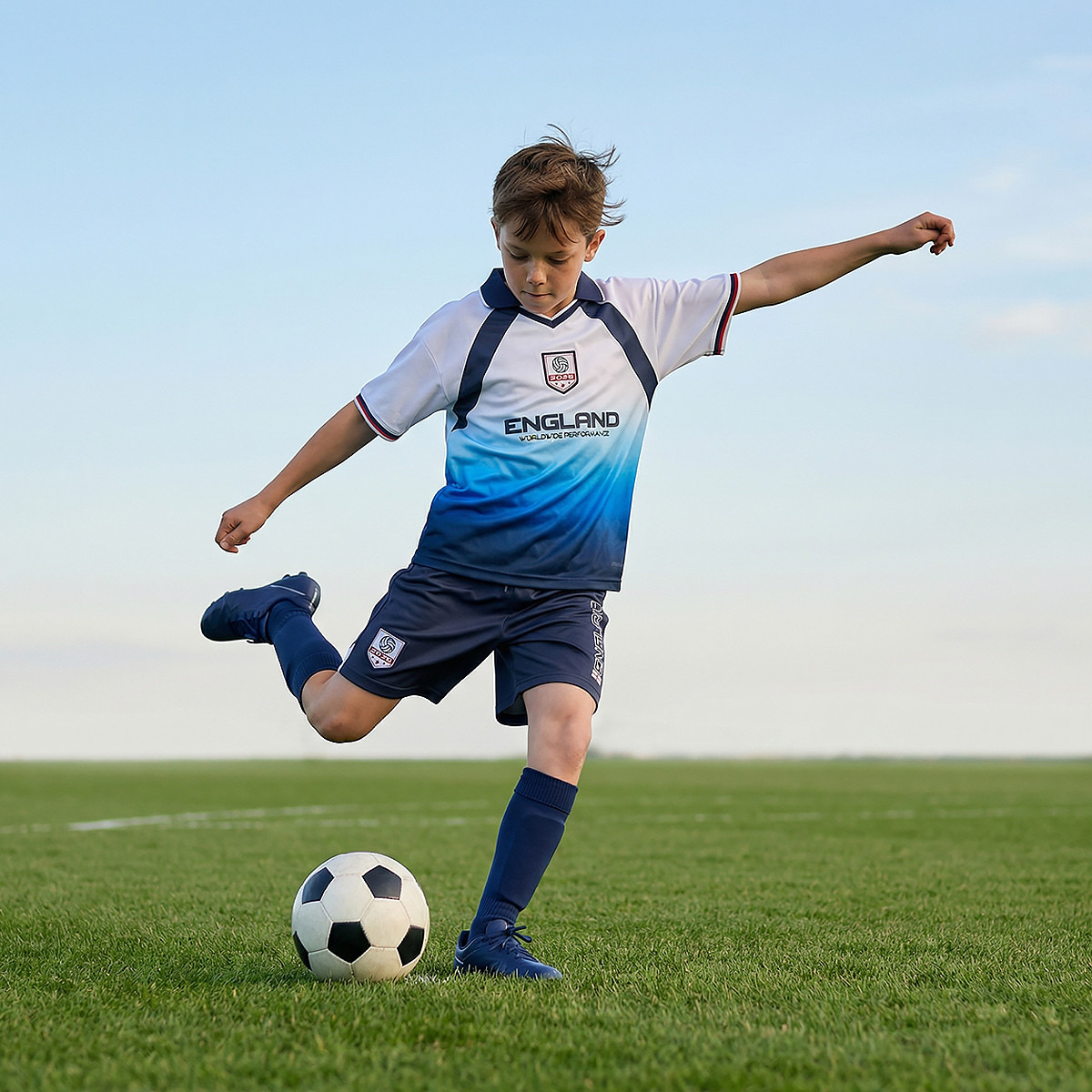 Juniors Collared Short Sleeves T-shirt and Shorts Set with England Print-sports-gear-football-clothing-sets-image-8