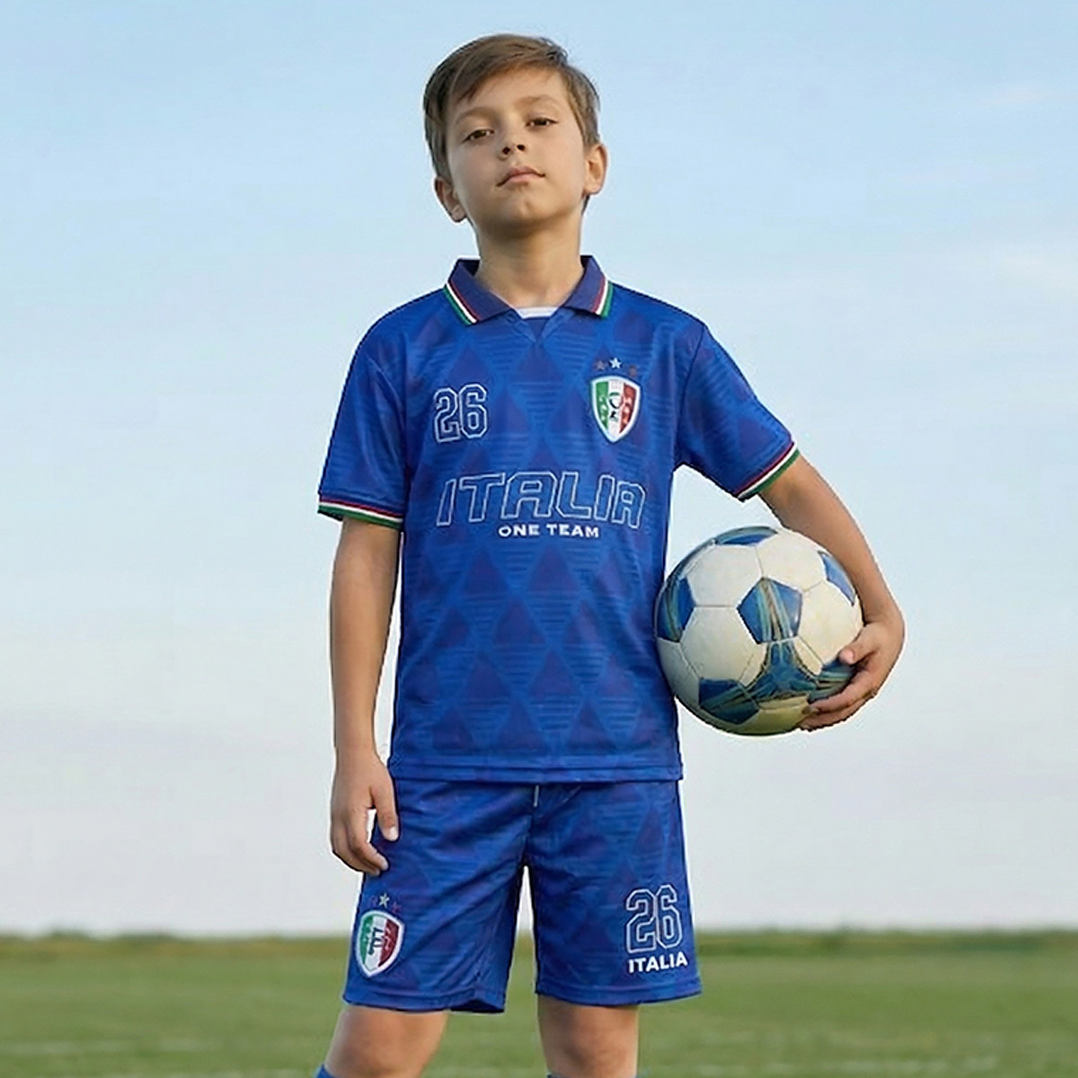Juniors Collared Short Sleeves Polo T-shirt and Shorts Set with Italy Print-boys-clothing-sportswear-sets-image-2