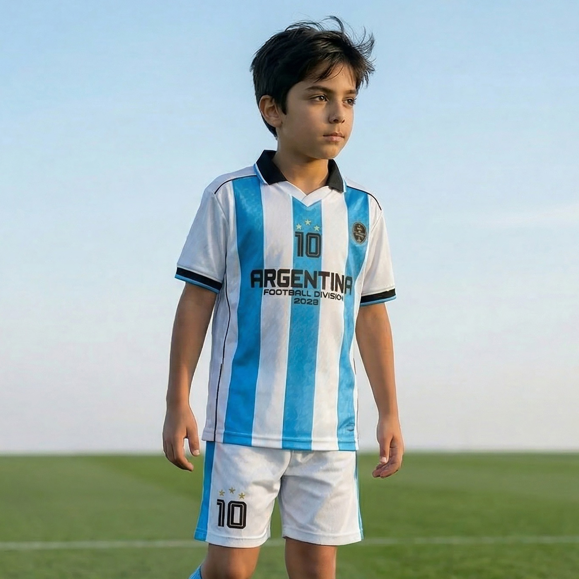 Juniors Collared Short Sleeves Polo T-shirt and Shorts Set with Argentina Print-boys-clothing-sportswear-sets-image-2