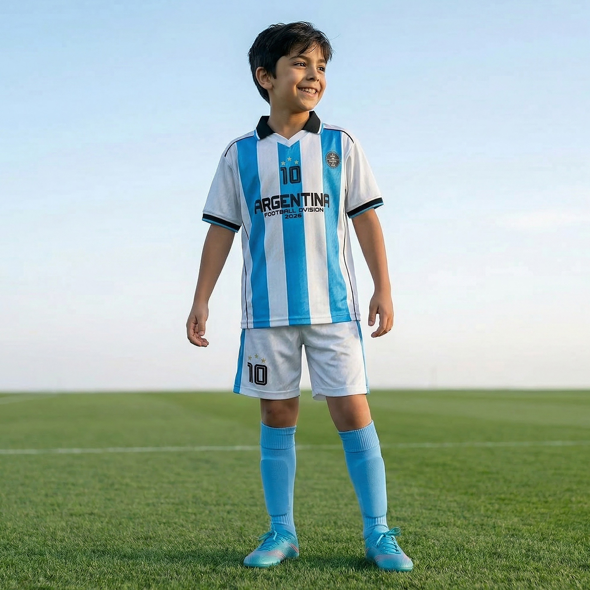 Juniors Collared Short Sleeves Polo T-shirt and Shorts Set with Argentina Print-boys-clothing-sportswear-sets-image-7