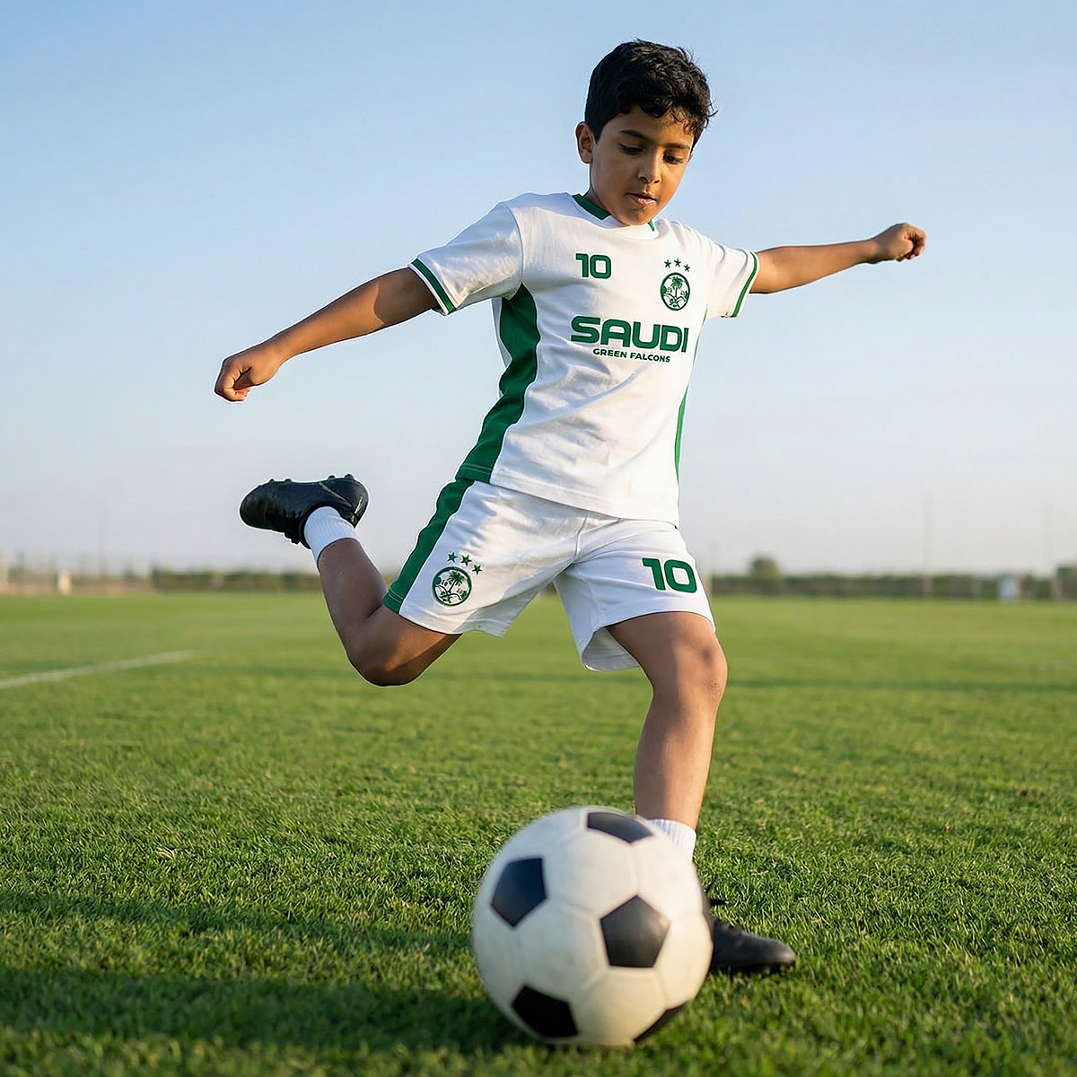 Juniors Crew Neck Short Sleeves T-shirt and Shorts Set with Saudi Arabia Print-boys-clothing-sportswear-sets-image-1