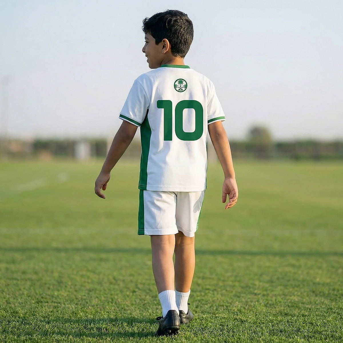 Juniors Crew Neck Short Sleeves T-shirt and Shorts Set with Saudi Arabia Print-boys-clothing-sportswear-sets-image-3