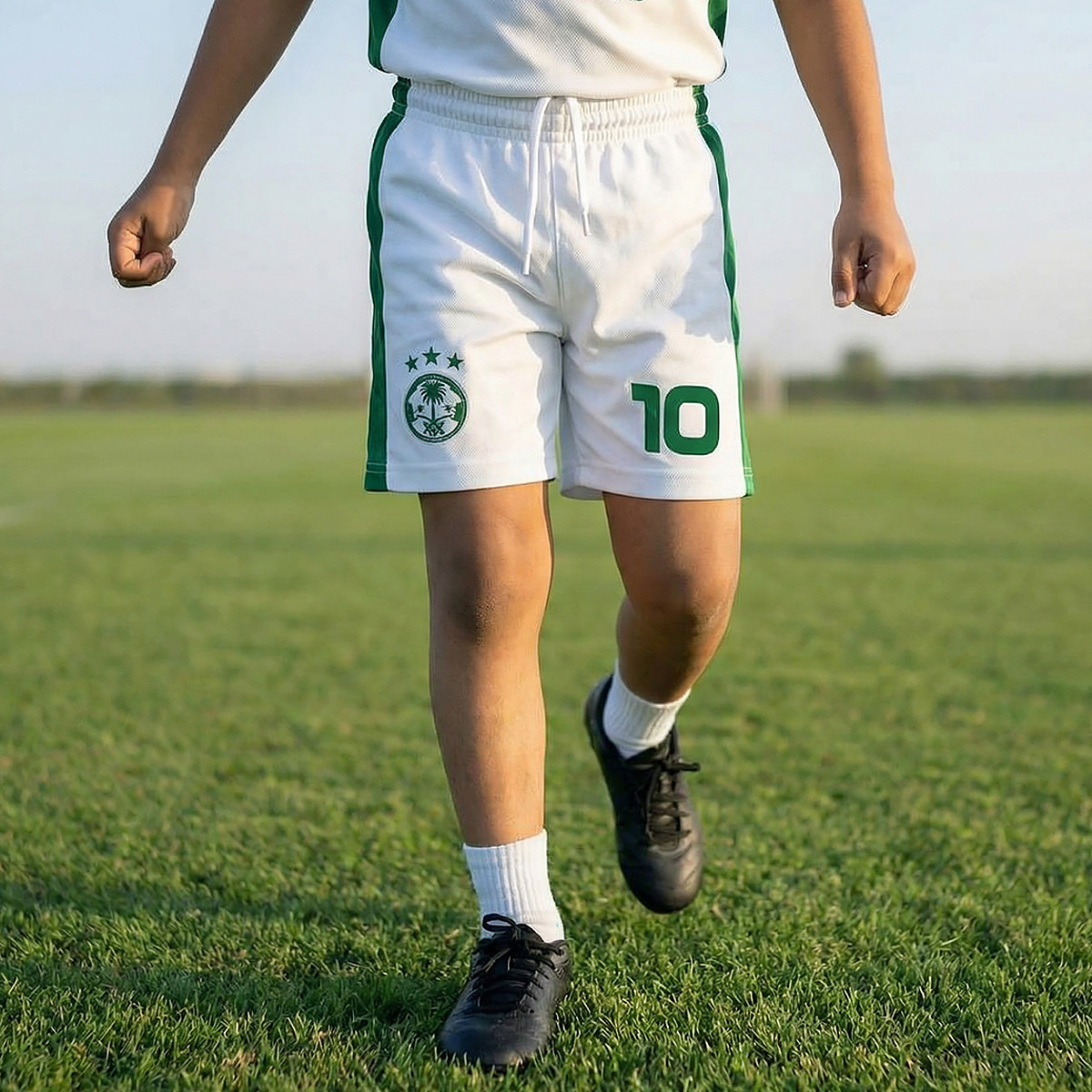 Juniors Crew Neck Short Sleeves T-shirt and Shorts Set with Saudi Arabia Print-boys-clothing-sportswear-sets-image-4