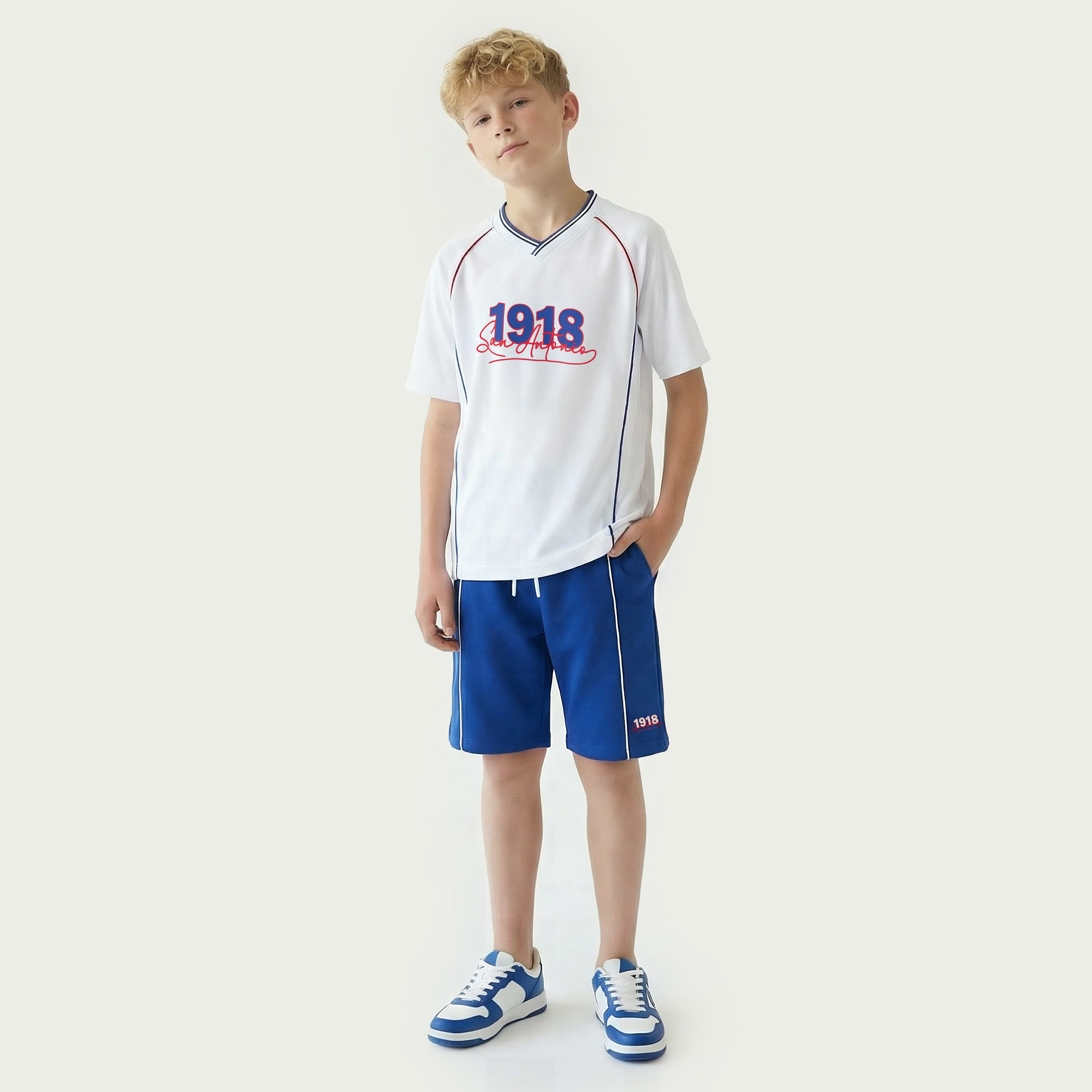 Juniors V-neck Short Sleeves T-shirt and Shorts Set with San Antonio Print-boys-clothing-setsandcoords-image-1