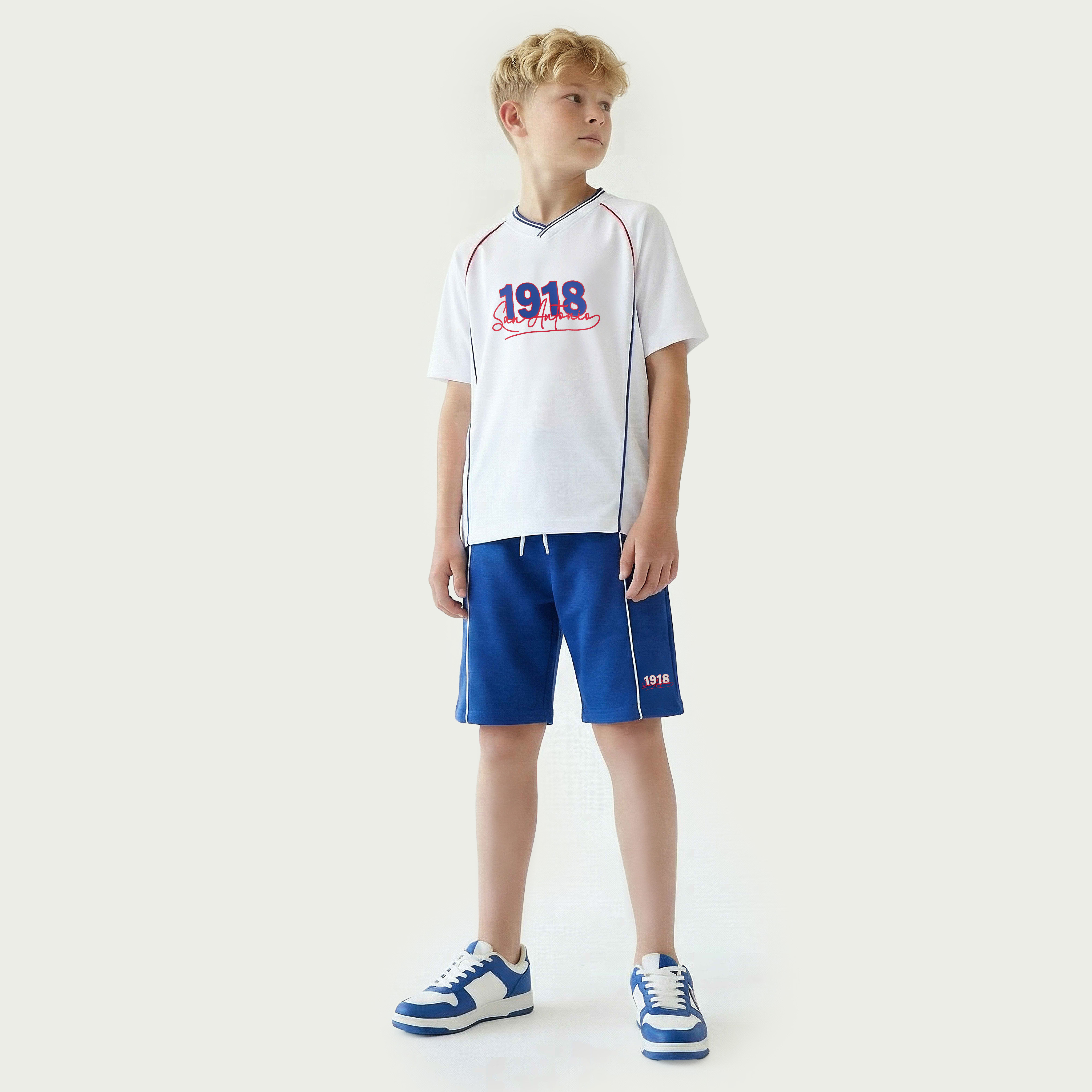 Juniors V-neck Short Sleeves T-shirt and Shorts Set with San Antonio Print-boys-clothing-setsandcoords-image-4