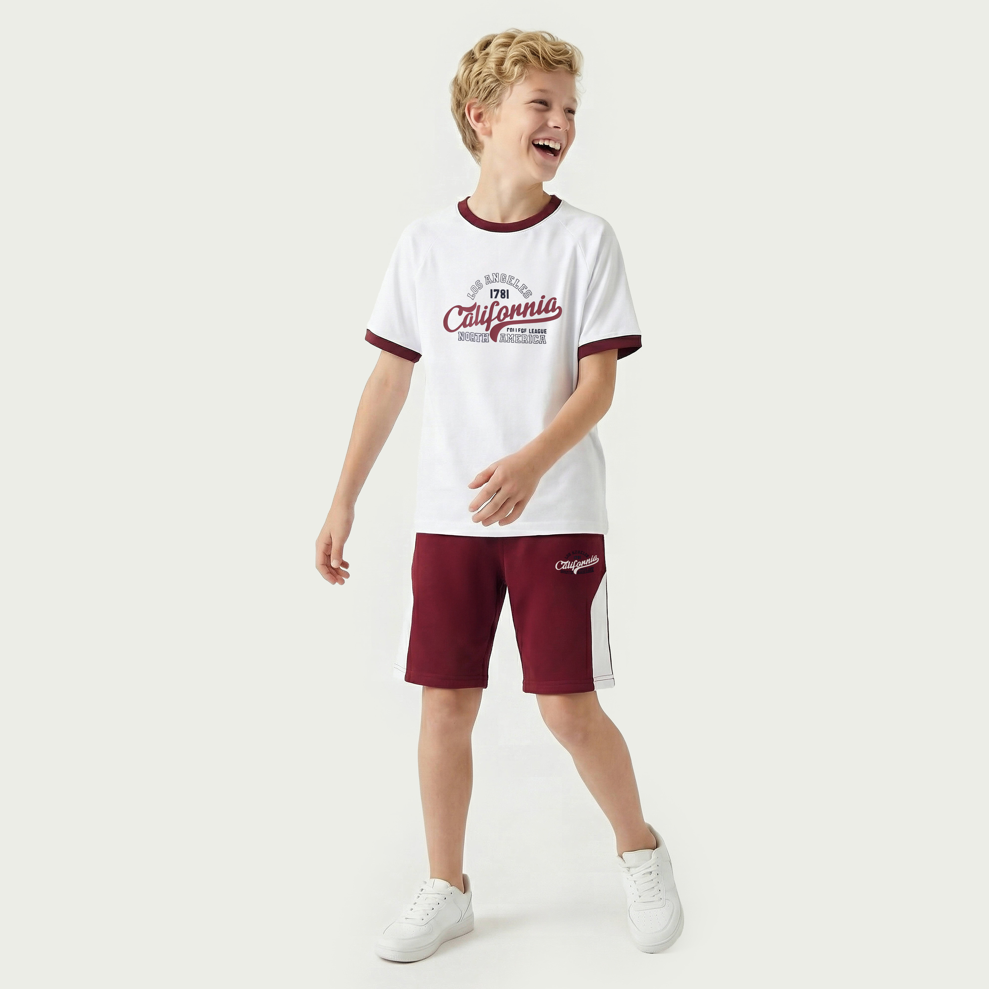 Juniors Crew Neck Short Sleeves T-shirt and Shorts Set with Varsity Print-boys-clothing-setsandcoords-image-1