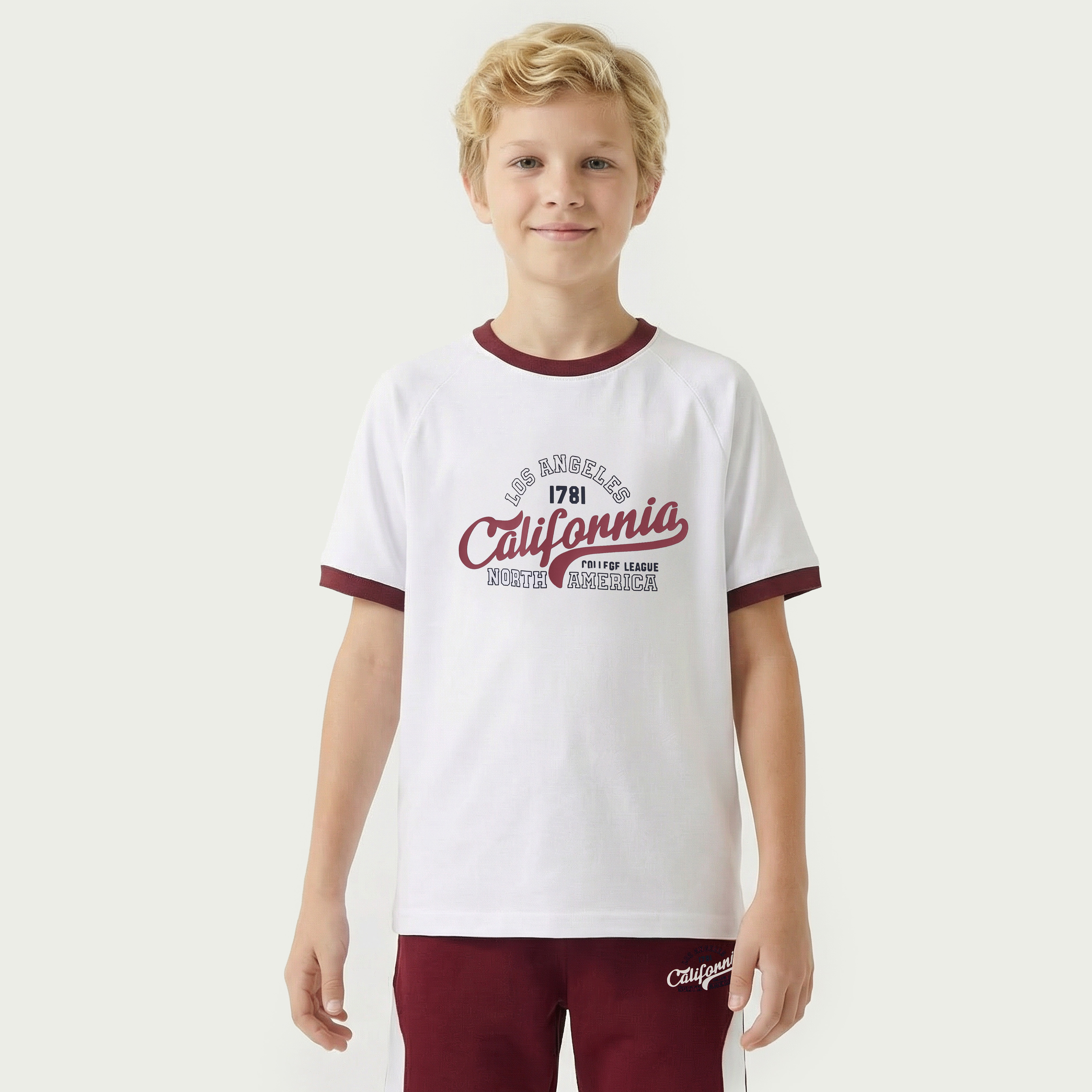 Juniors Crew Neck Short Sleeves T-shirt and Shorts Set with Varsity Print-boys-clothing-setsandcoords-image-2