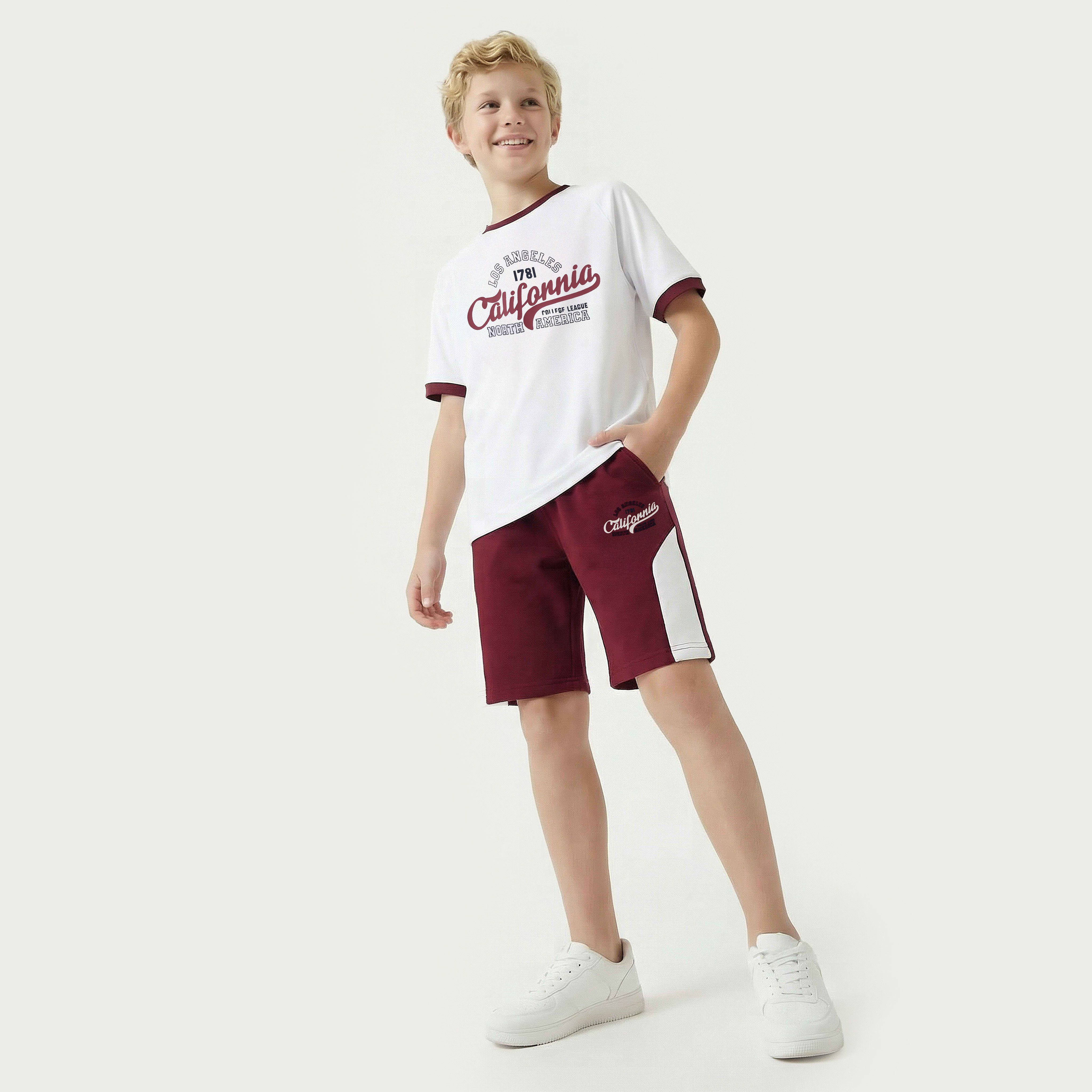 Juniors Crew Neck Short Sleeves T-shirt and Shorts Set with Varsity Print-boys-clothing-setsandcoords-image-5