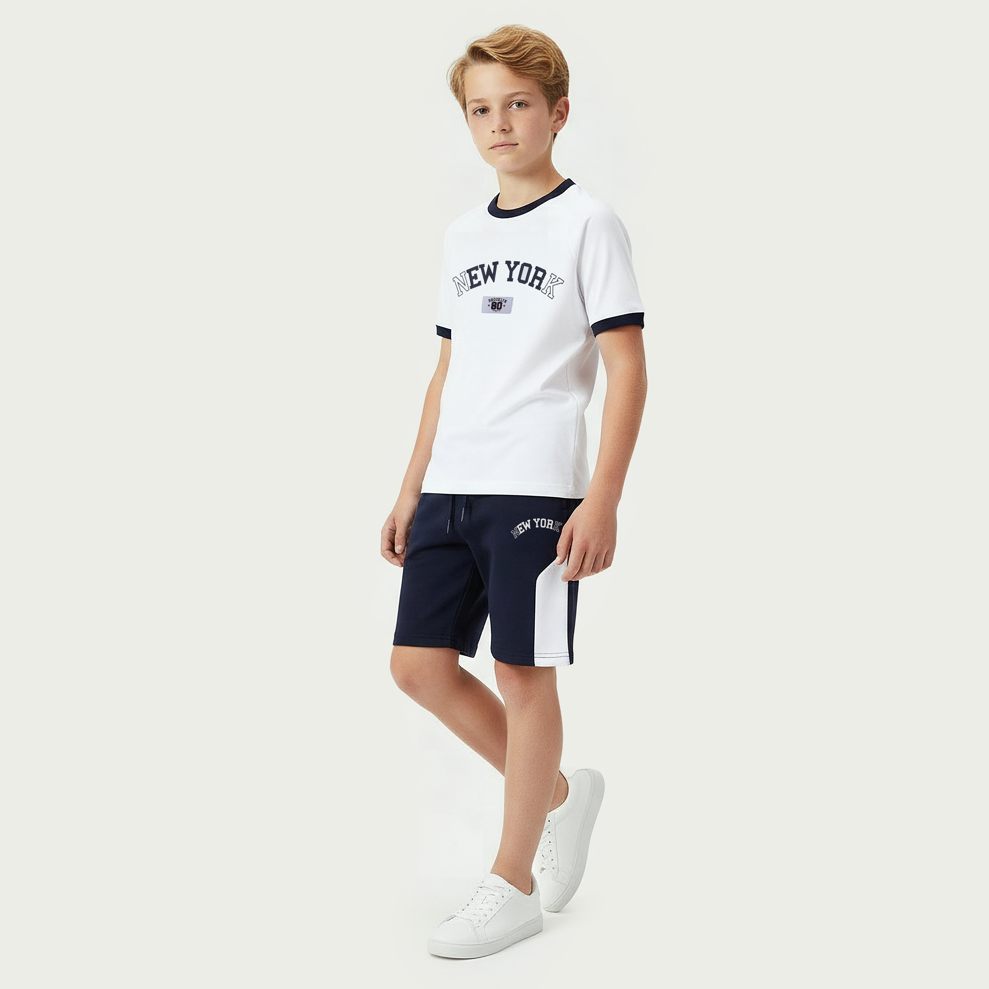 Juniors Crew Neck Short Sleeves T-shirt and Shorts Set with New York Print-boys-clothing-setsandcoords-image-5