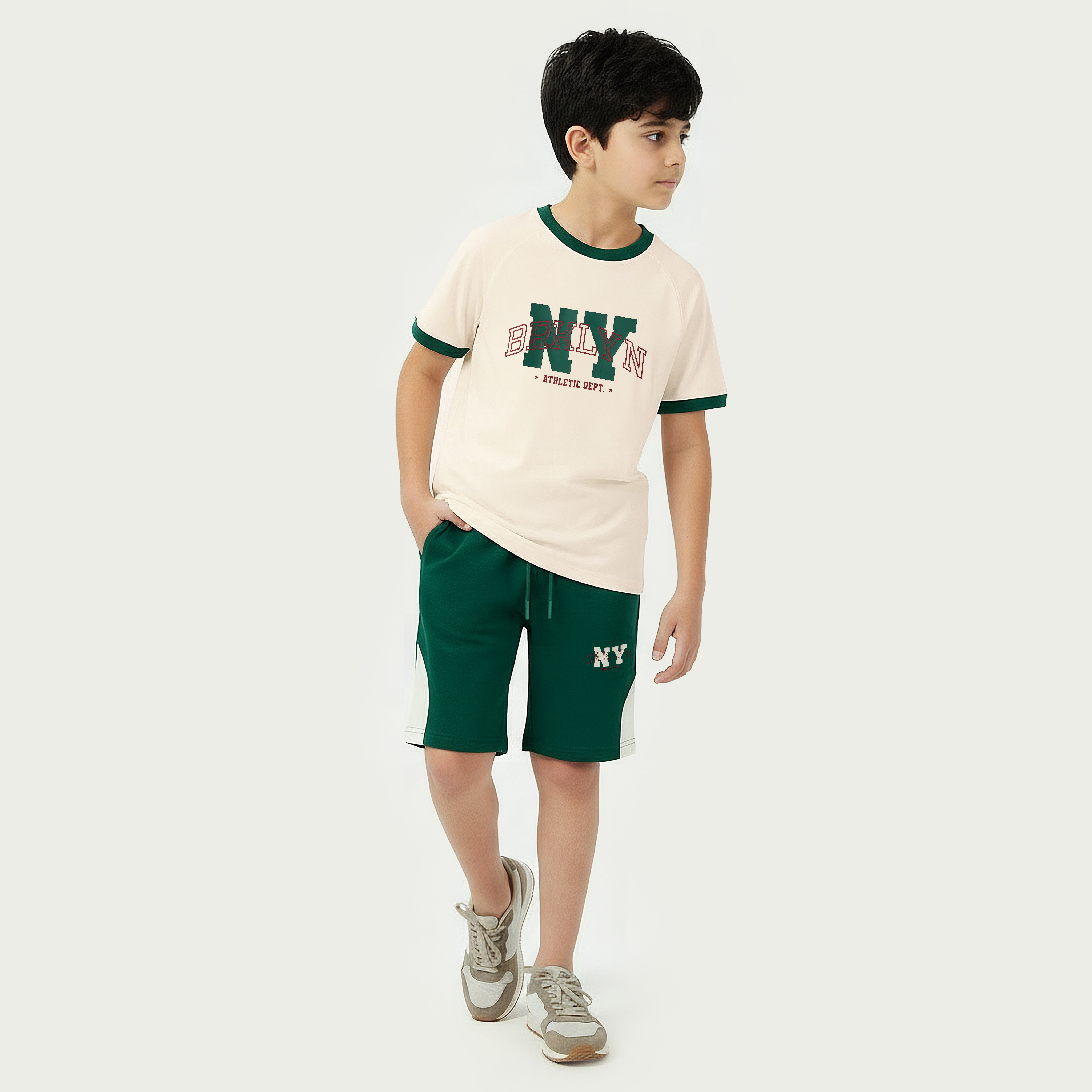 Juniors Crew Neck Short Sleeves T-shirt and Shorts Set with Brooklyn Print-boys-clothing-setsandcoords-image-1