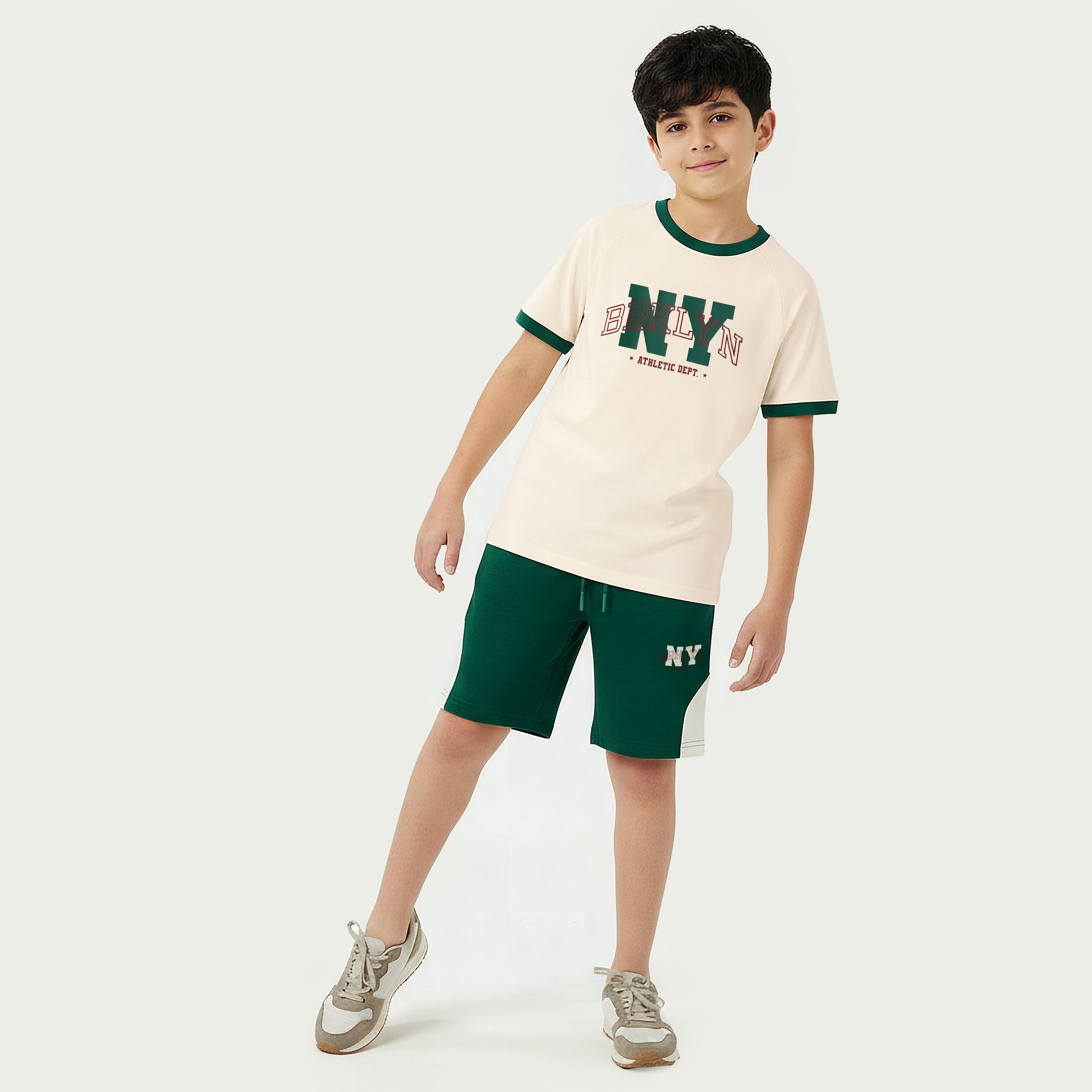 Juniors Crew Neck Short Sleeves T-shirt and Shorts Set with Brooklyn Print-boys-clothing-setsandcoords-image-2