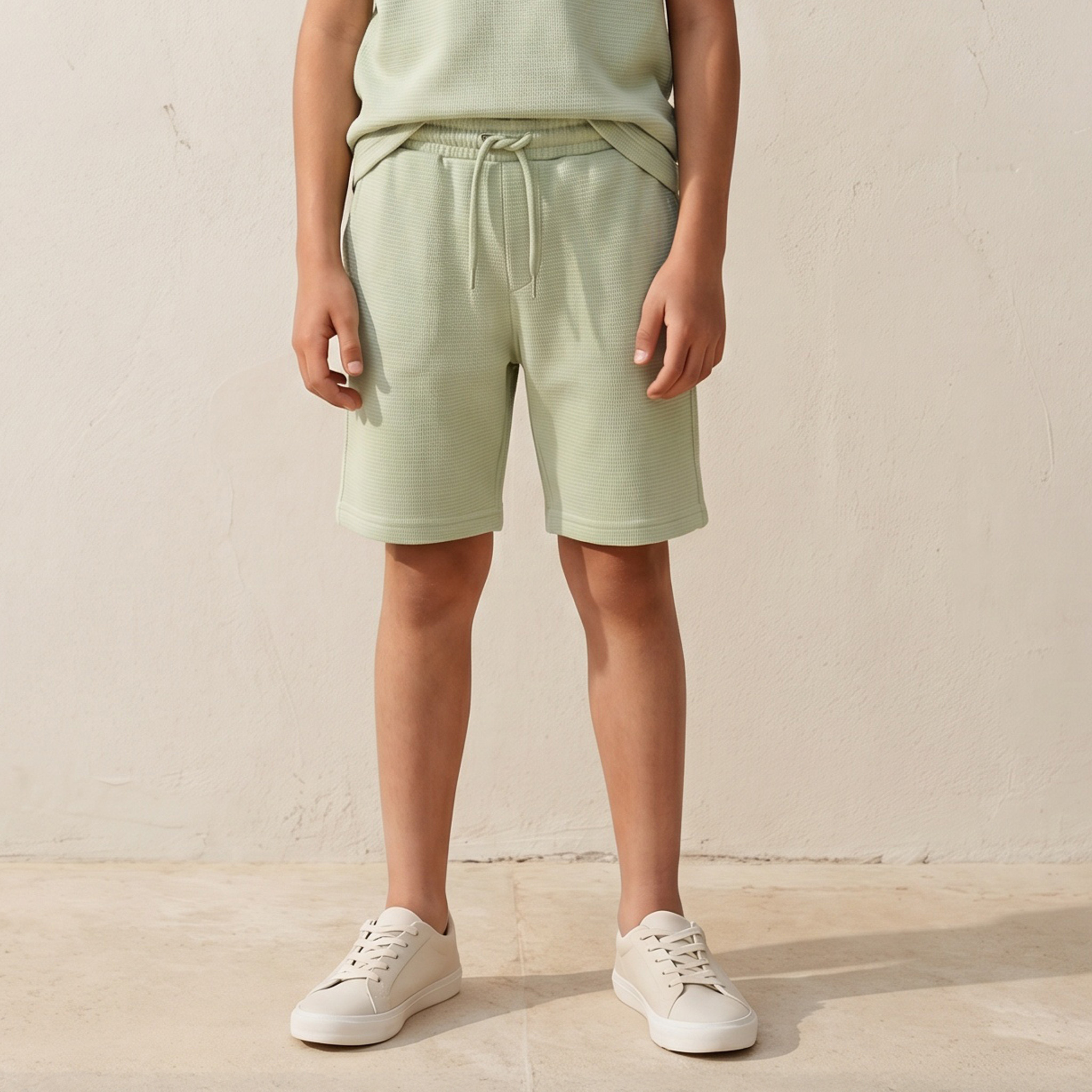 طقم شورت وتيشيرت بارز الملمس بأكمام قصيرة وياقة ضيقة من جونيورز-boys-clothing-setsandcoords-image-4