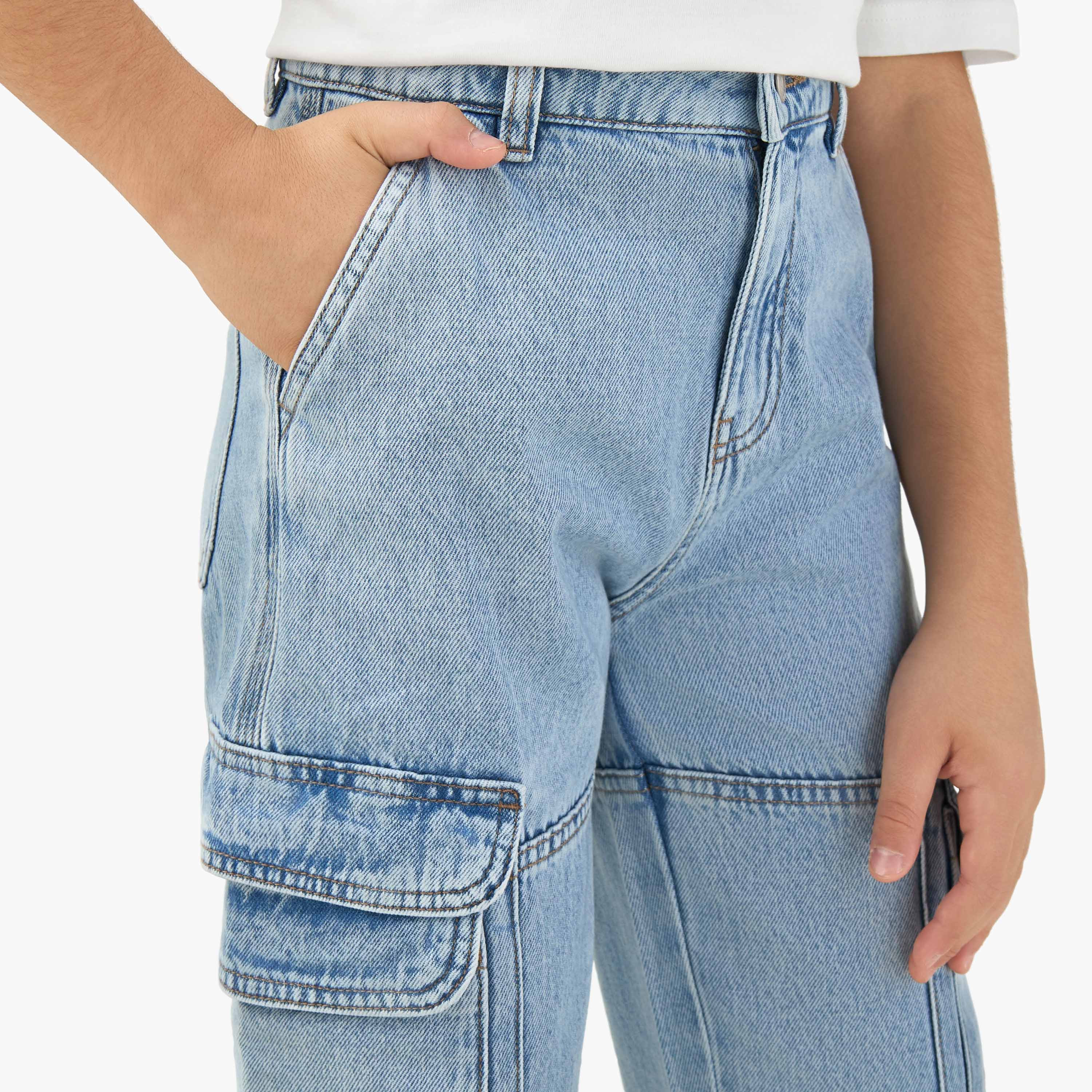 Juniors Button Waist Regular Fit Jeans with Pockets-boys-clothing-bottoms-jeans-image-4