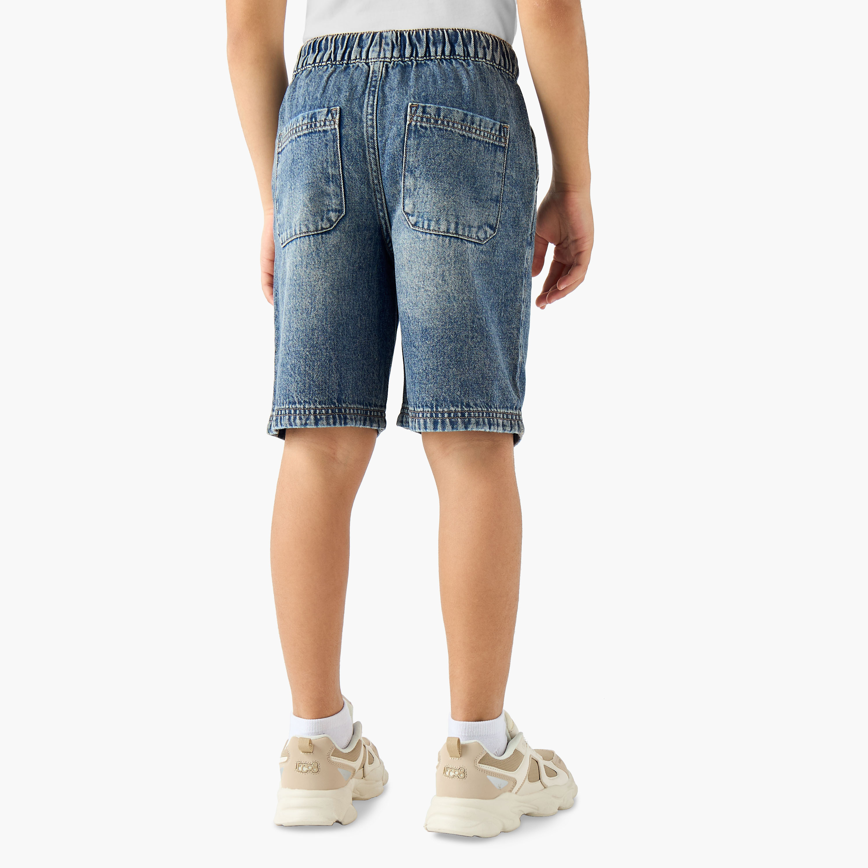 Juniors Elasticated Drawstring Waist Denim Shorts-boys-clothing-bottoms-shorts-image-3