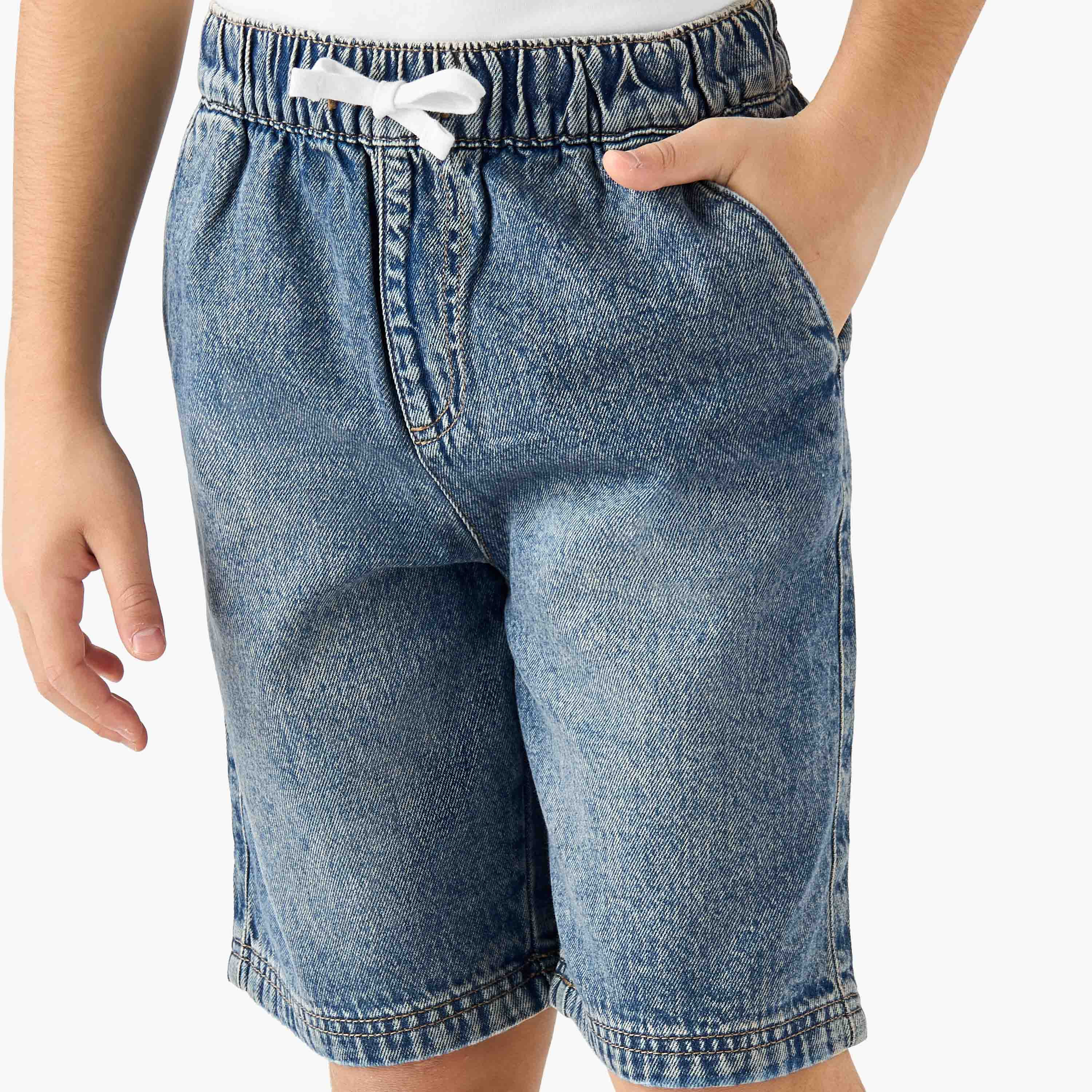 Juniors Elasticated Drawstring Waist Denim Shorts-boys-clothing-bottoms-shorts-image-4