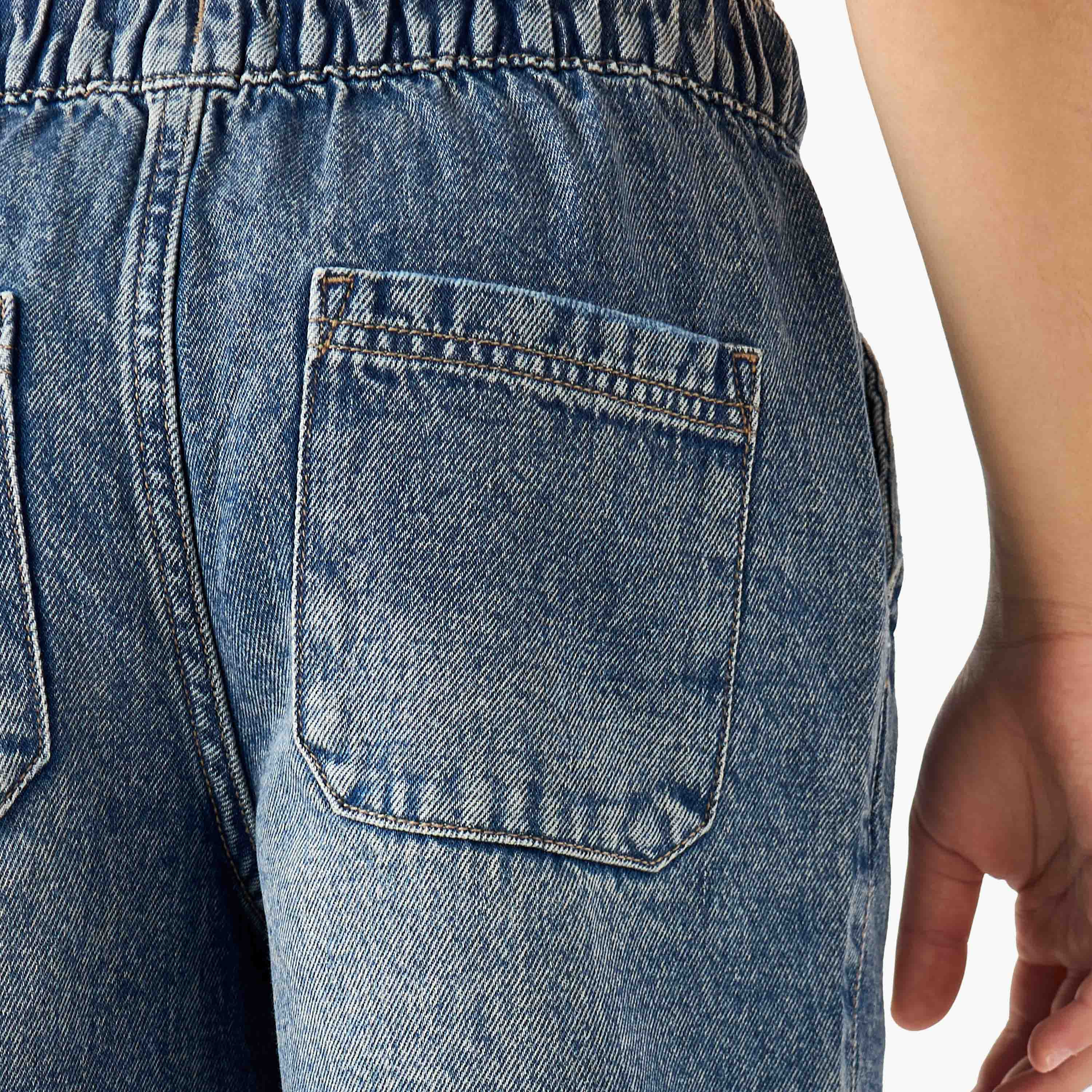 Juniors Elasticated Drawstring Waist Denim Shorts-boys-clothing-bottoms-shorts-image-5