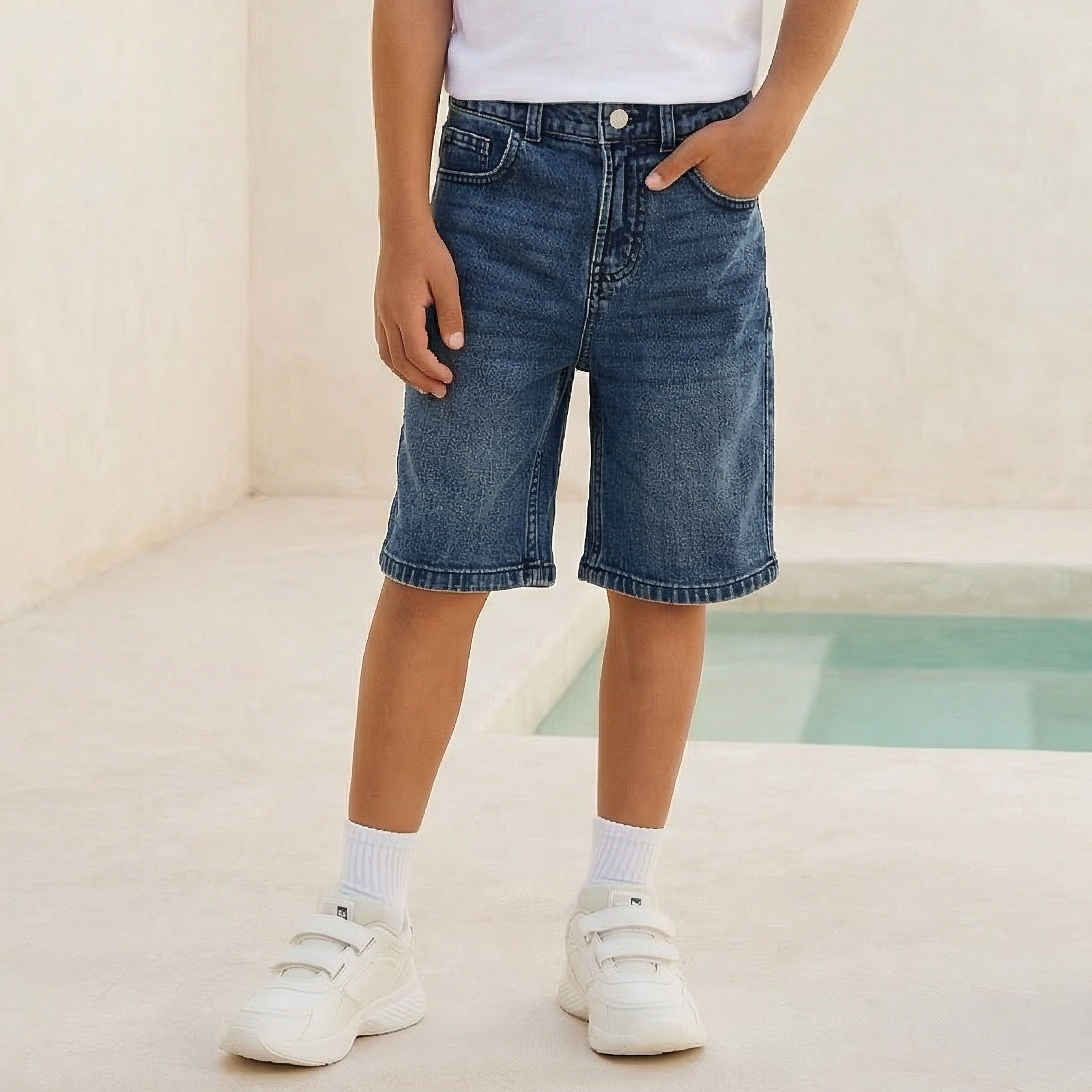 Juniors Button Waist Denim Shorts with Pockets-boys-clothing-bottoms-shorts-image-1