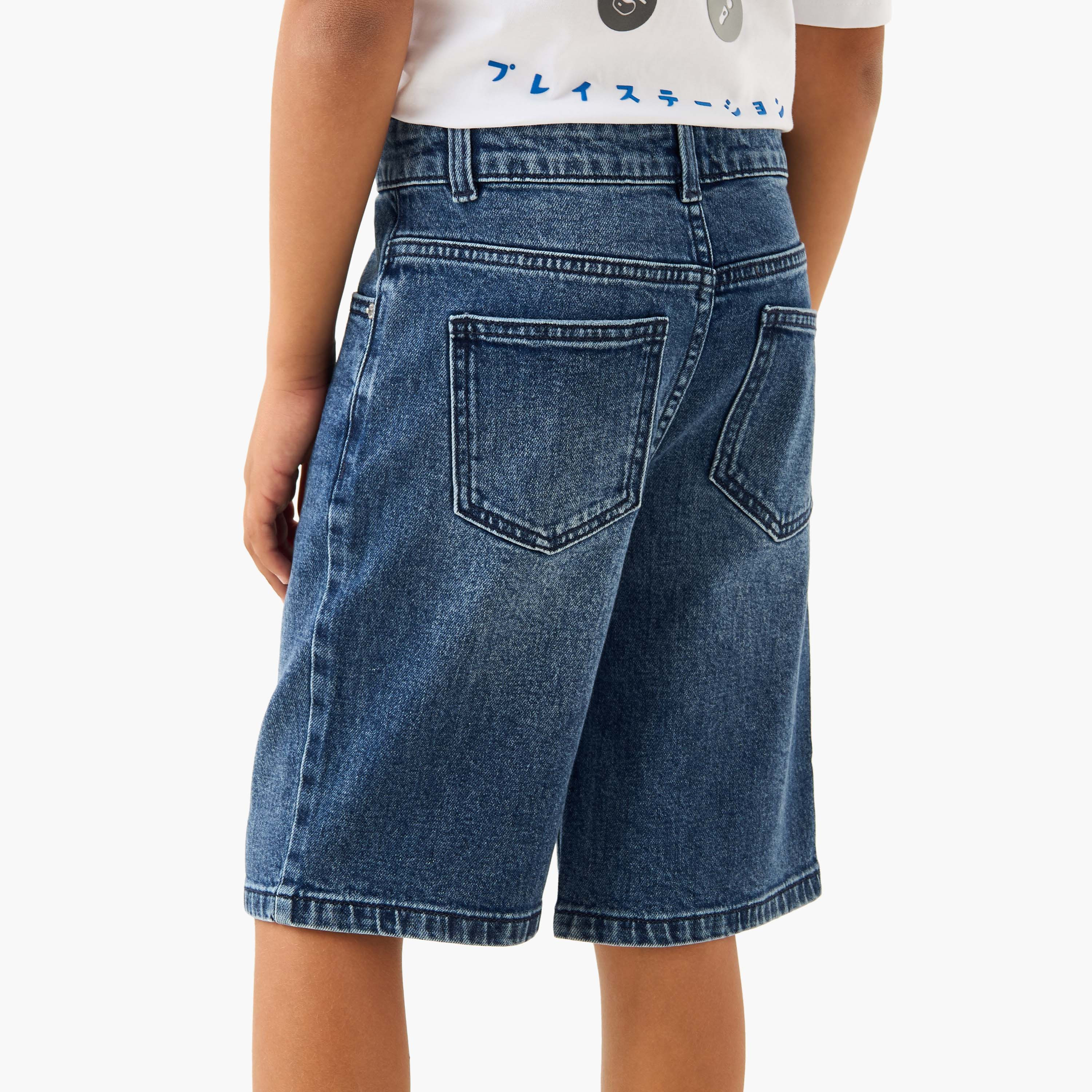Juniors Button Waist Denim Shorts with Pockets-boys-clothing-bottoms-shorts-image-3
