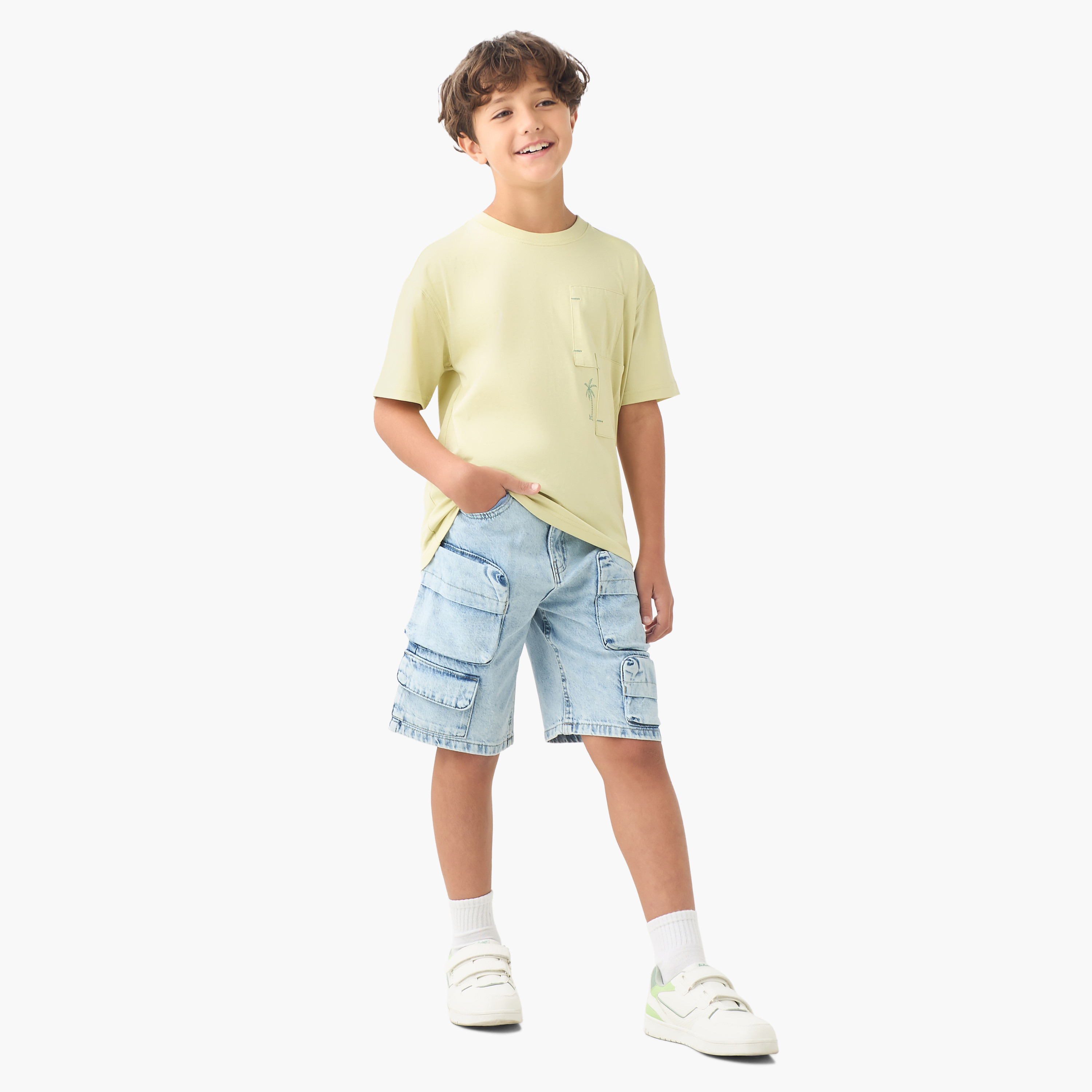 Juniors Button Waist Denim Shorts with Cargo Pockets-boys-clothing-bottoms-shorts-image-2