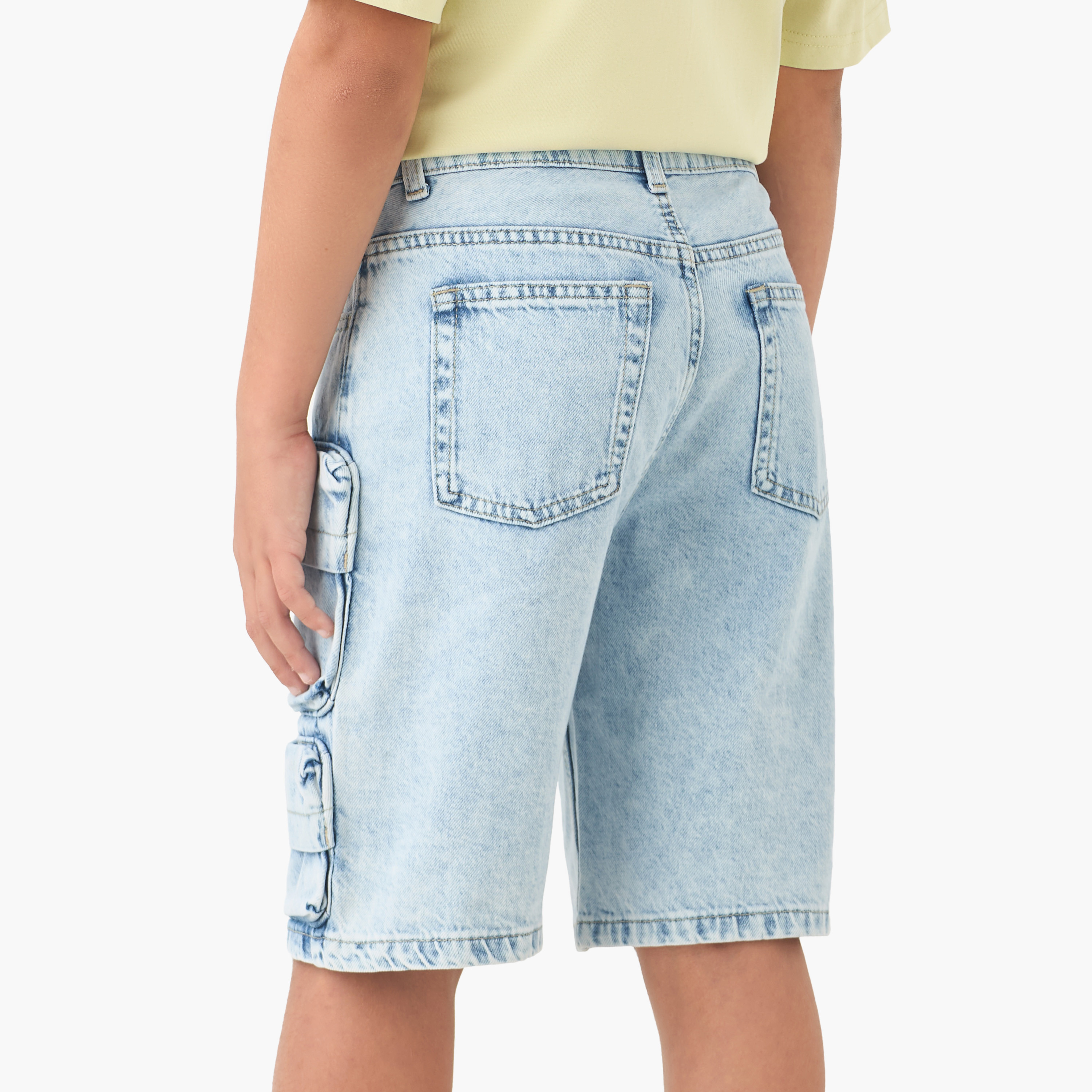 Juniors Button Waist Denim Shorts with Cargo Pockets-boys-clothing-bottoms-shorts-image-3